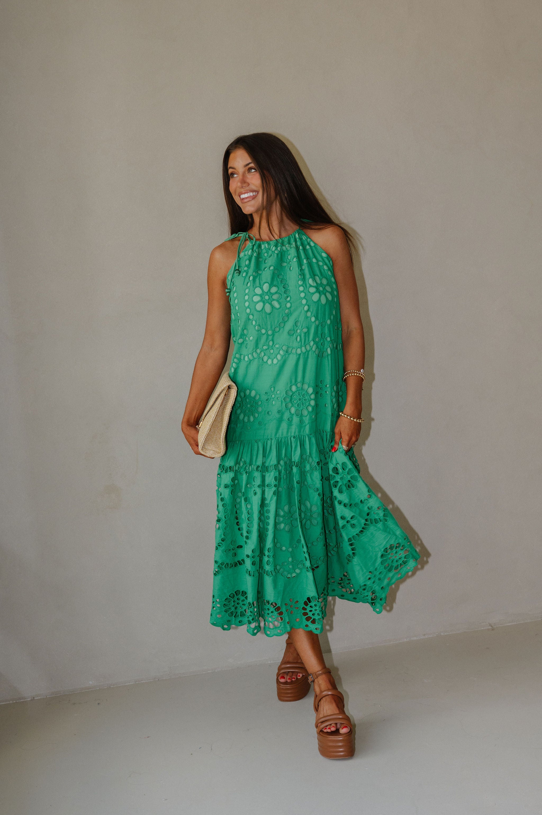 Elegant Eyelet Maxi Dress-Kelly Green