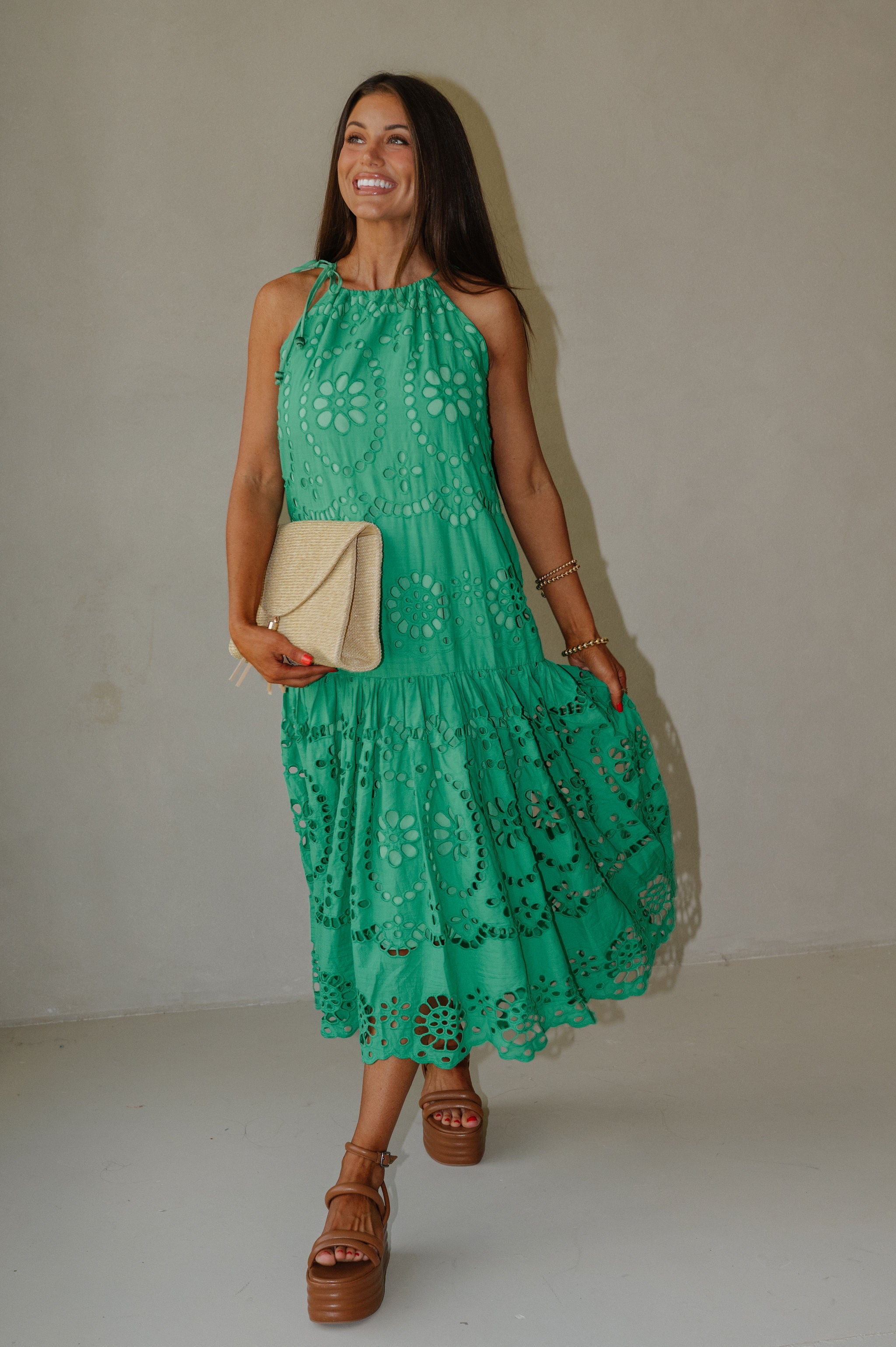 Elegant Eyelet Maxi Dress-Kelly Green