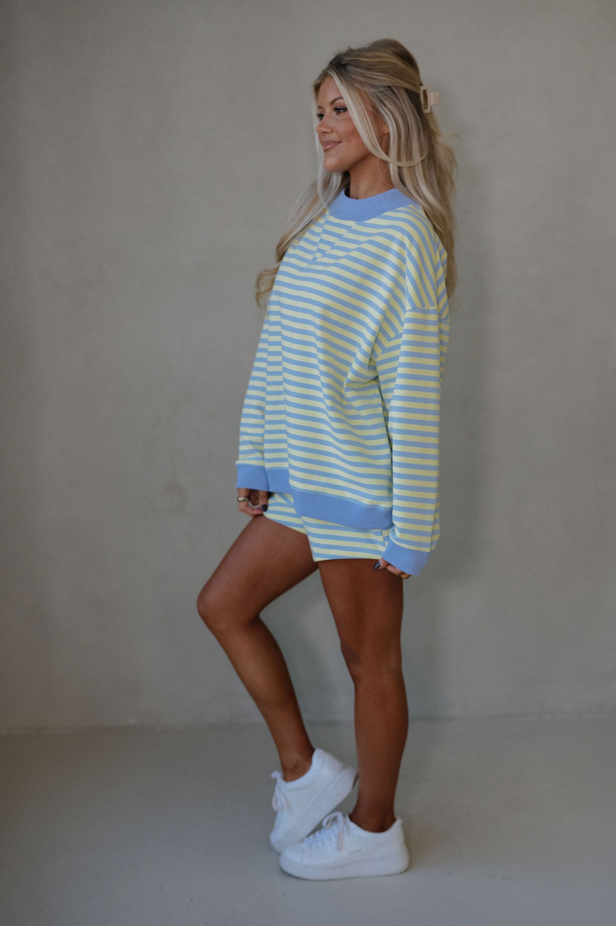 Raylee Striped Short Set-Blue/Lemon