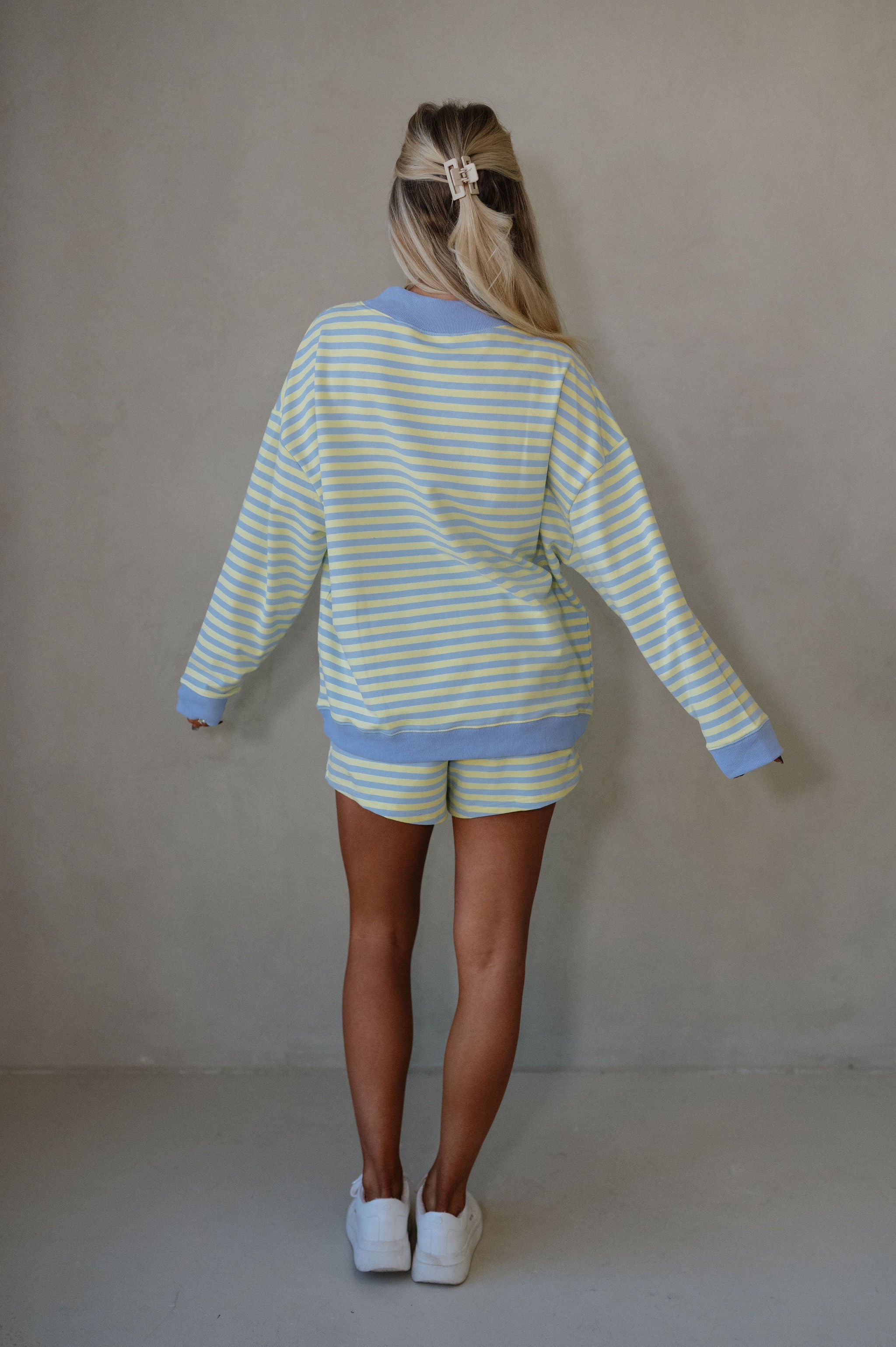 Raylee Striped Short Set-Blue/Lemon
