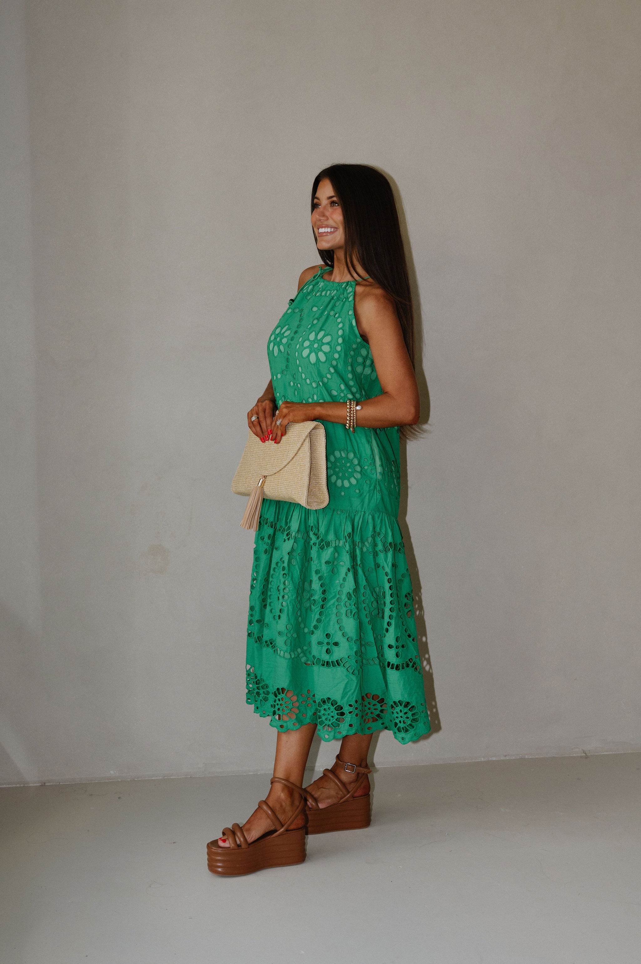 Elegant Eyelet Maxi Dress-Kelly Green