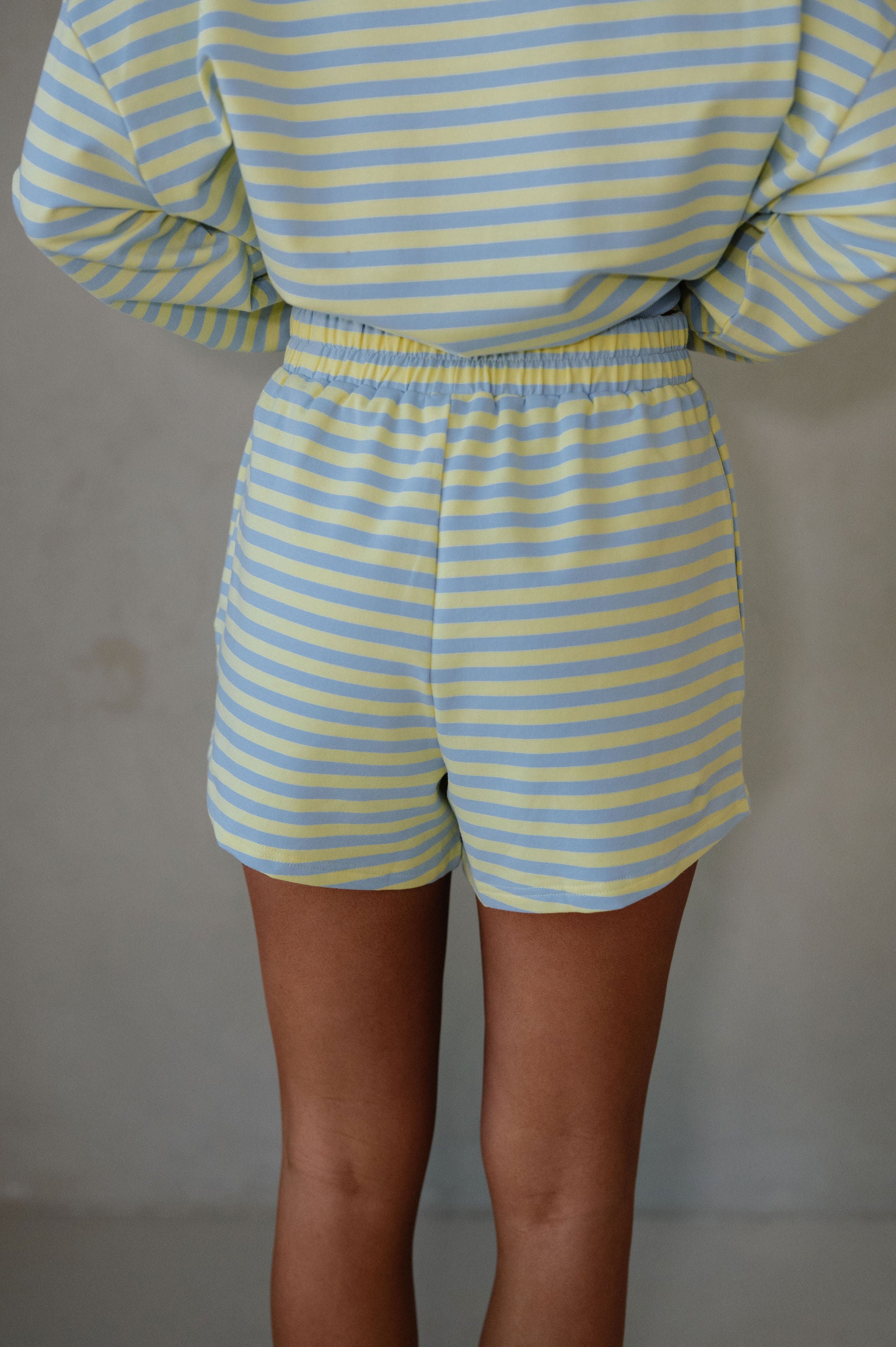 Raylee Striped Short Set-Blue/Lemon