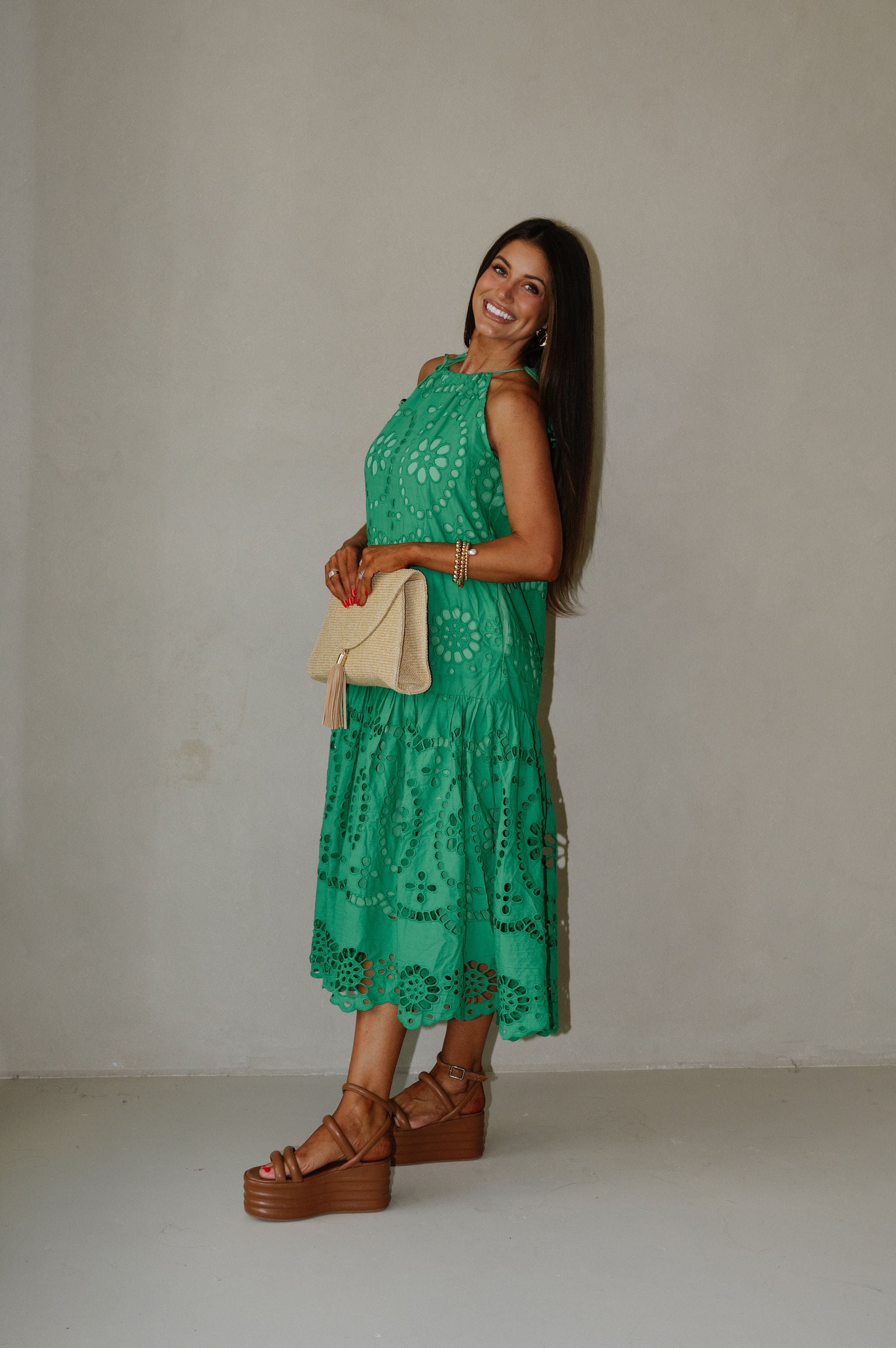 Elegant Eyelet Maxi Dress-Kelly Green