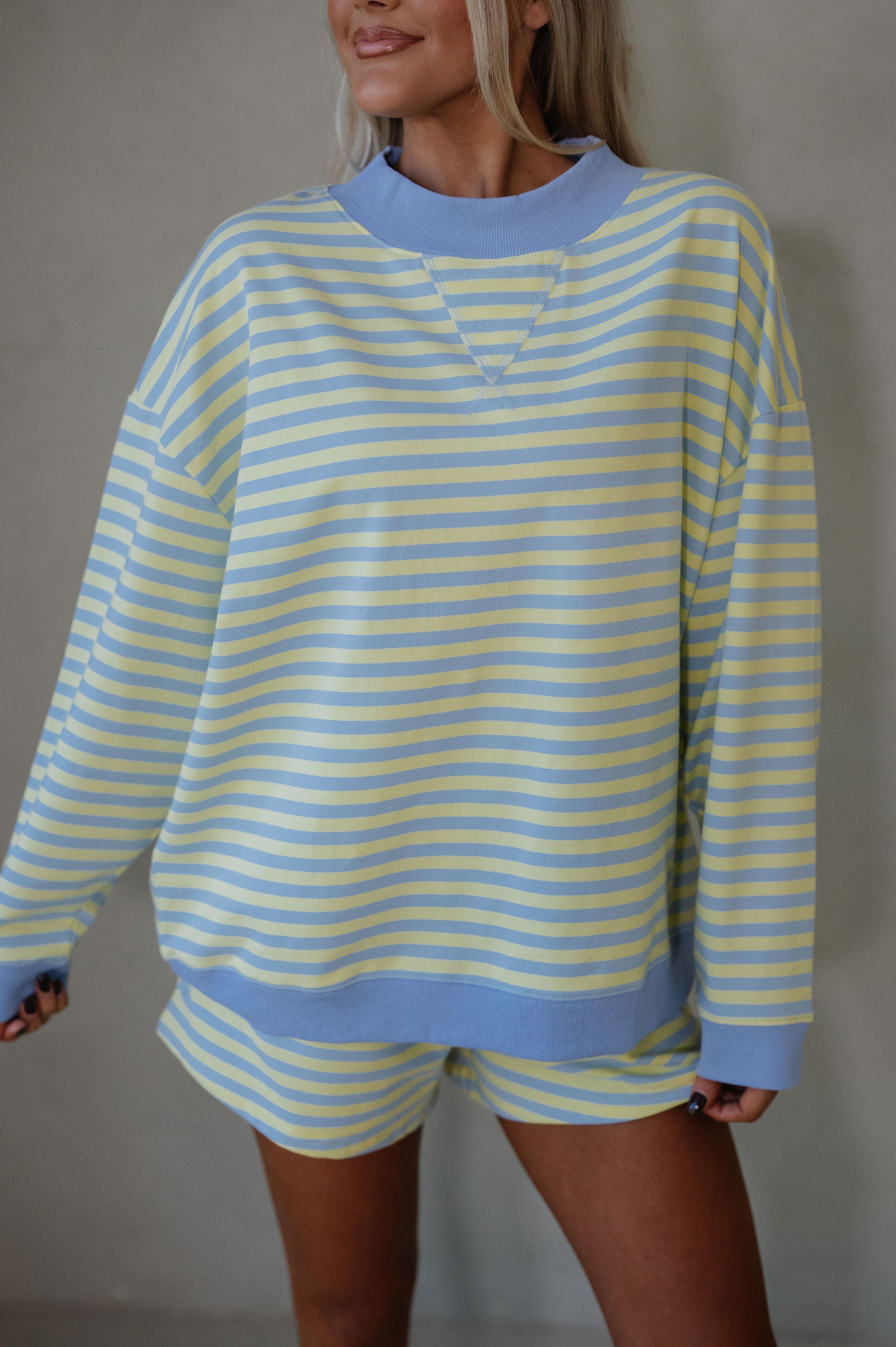 Raylee Striped Short Set-Blue/Lemon
