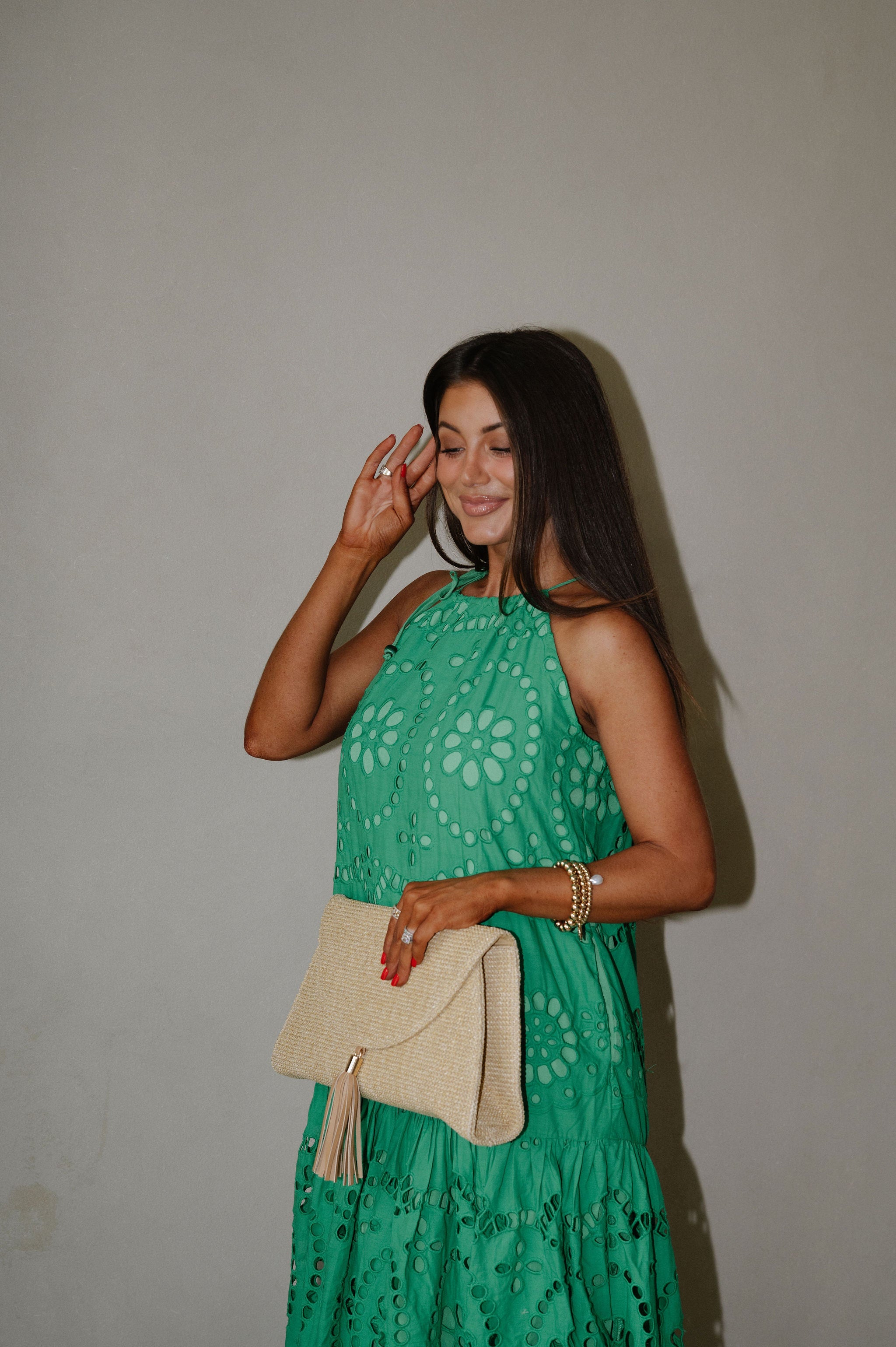 Elegant Eyelet Maxi Dress-Kelly Green