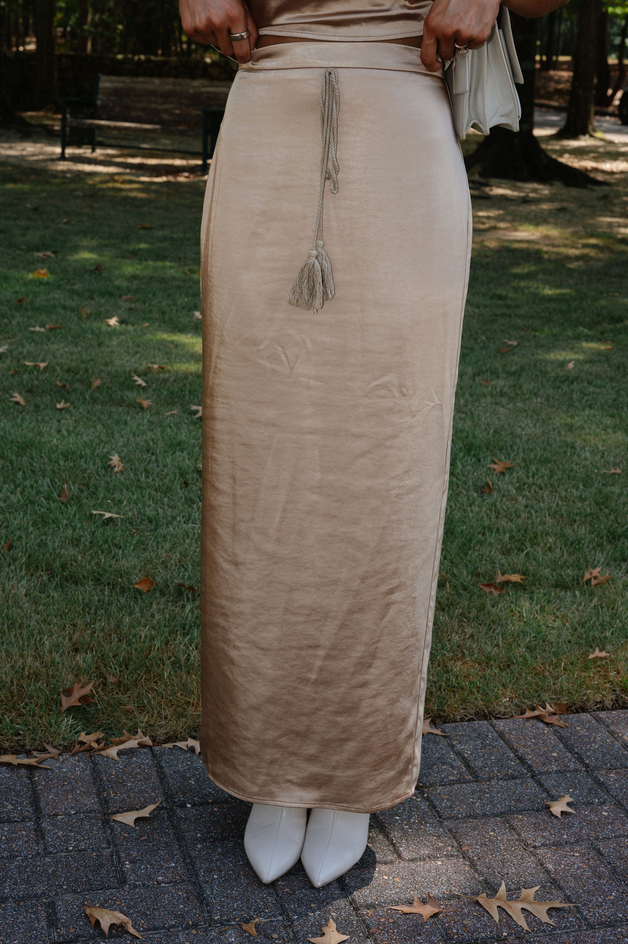 Satin Maxi Skirt Set-Bronze