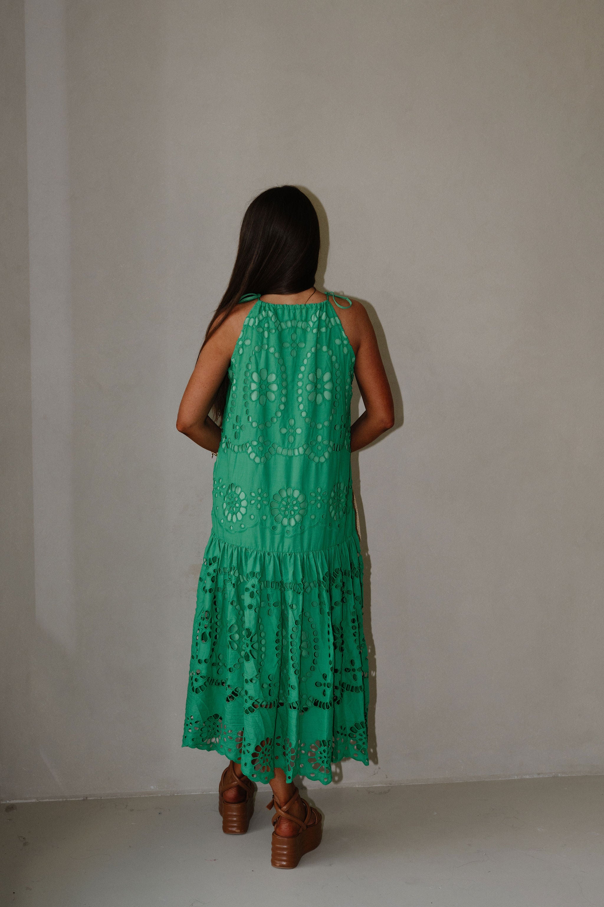 Elegant Eyelet Maxi Dress-Kelly Green