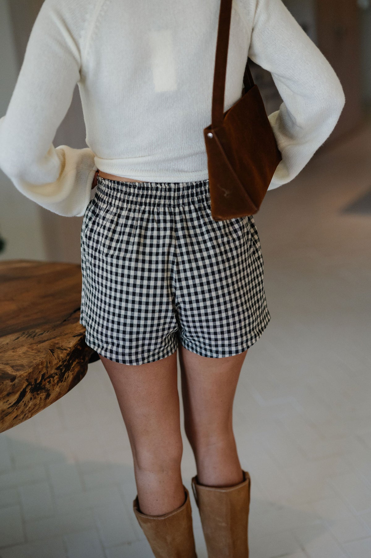 Sophie Gingham Shorts-Black/Taupe