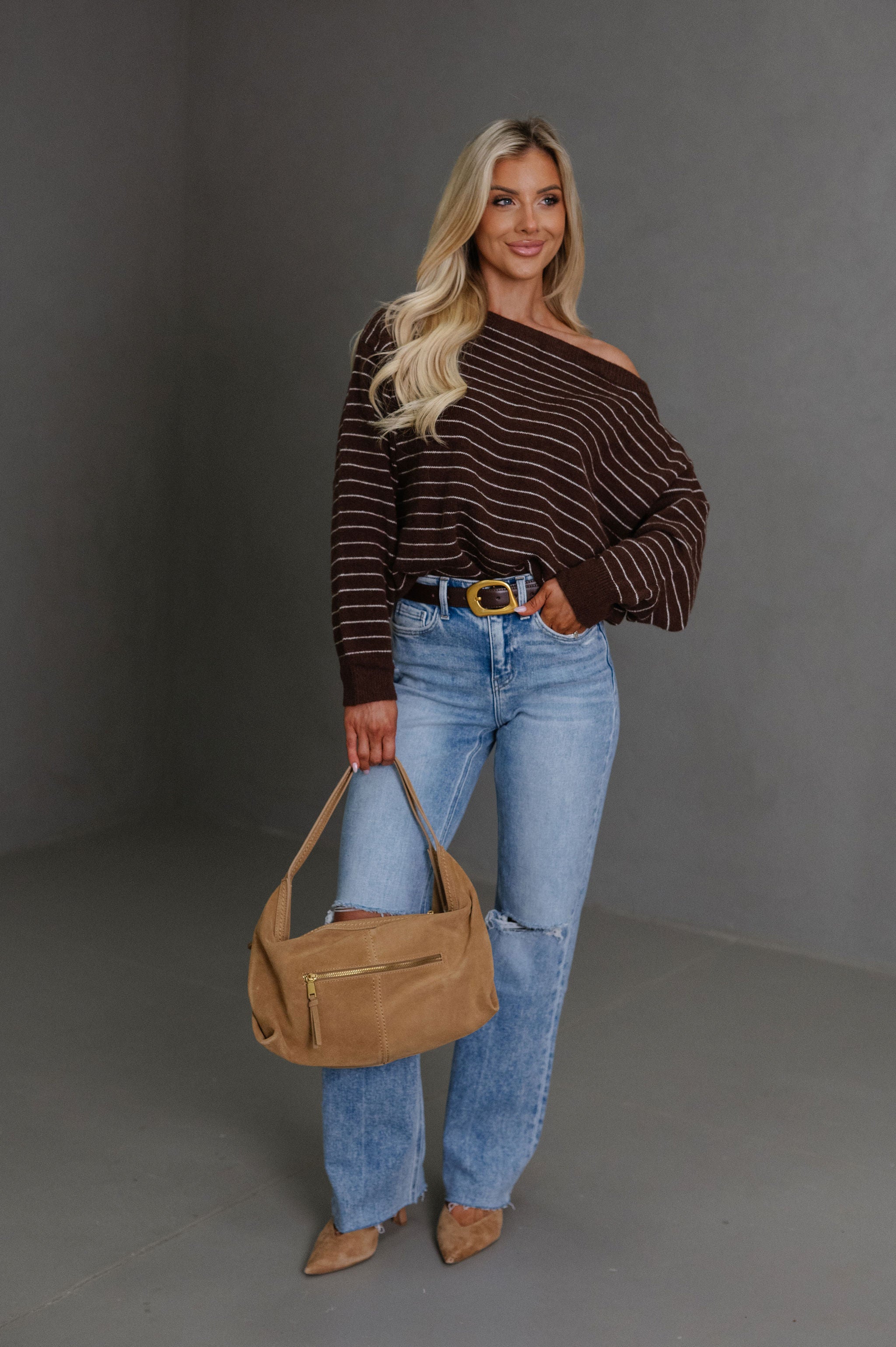 Kyndall Striped Sweater-Brown