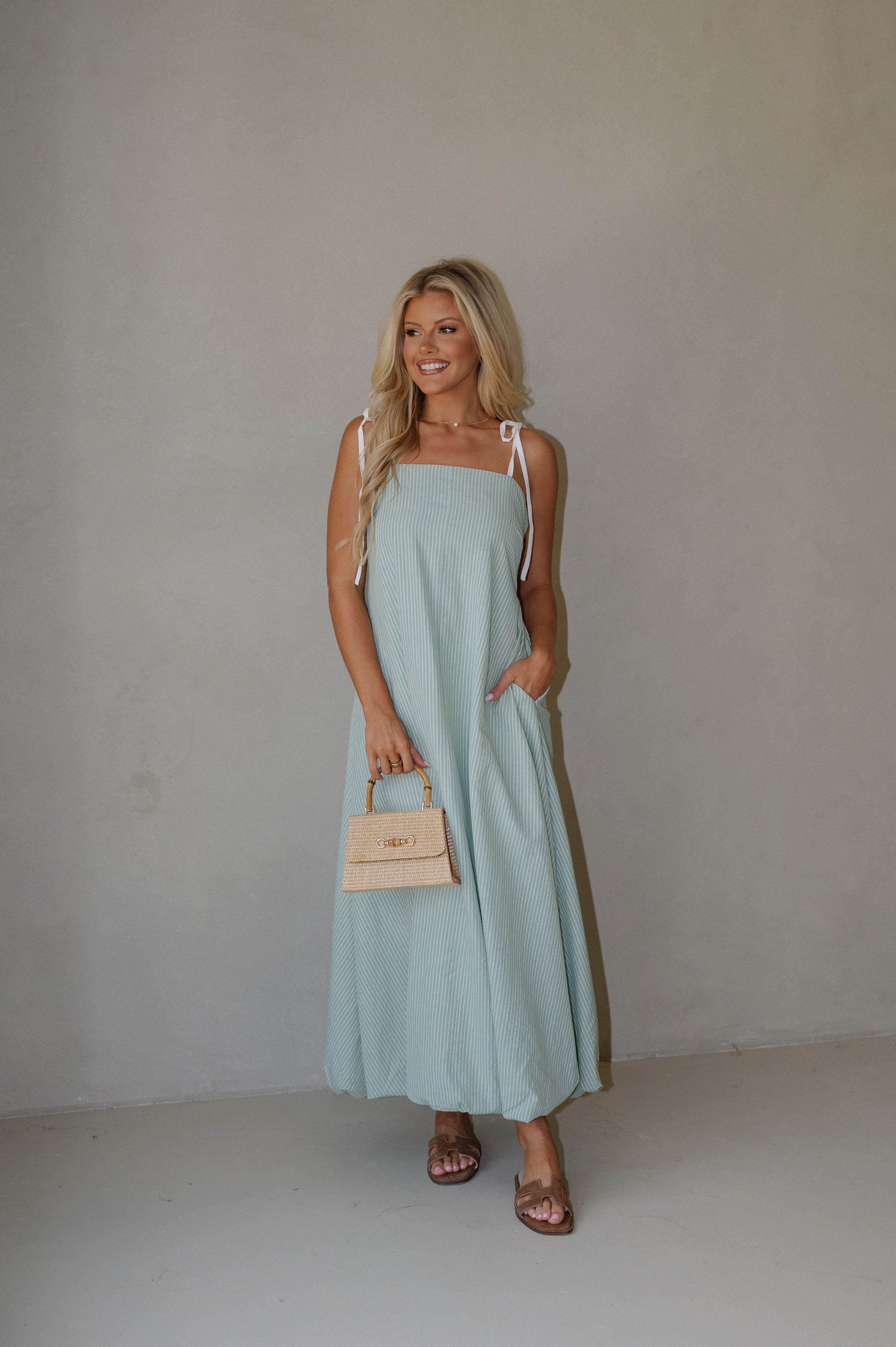 Lora Striped Maxi Dress- Sage
