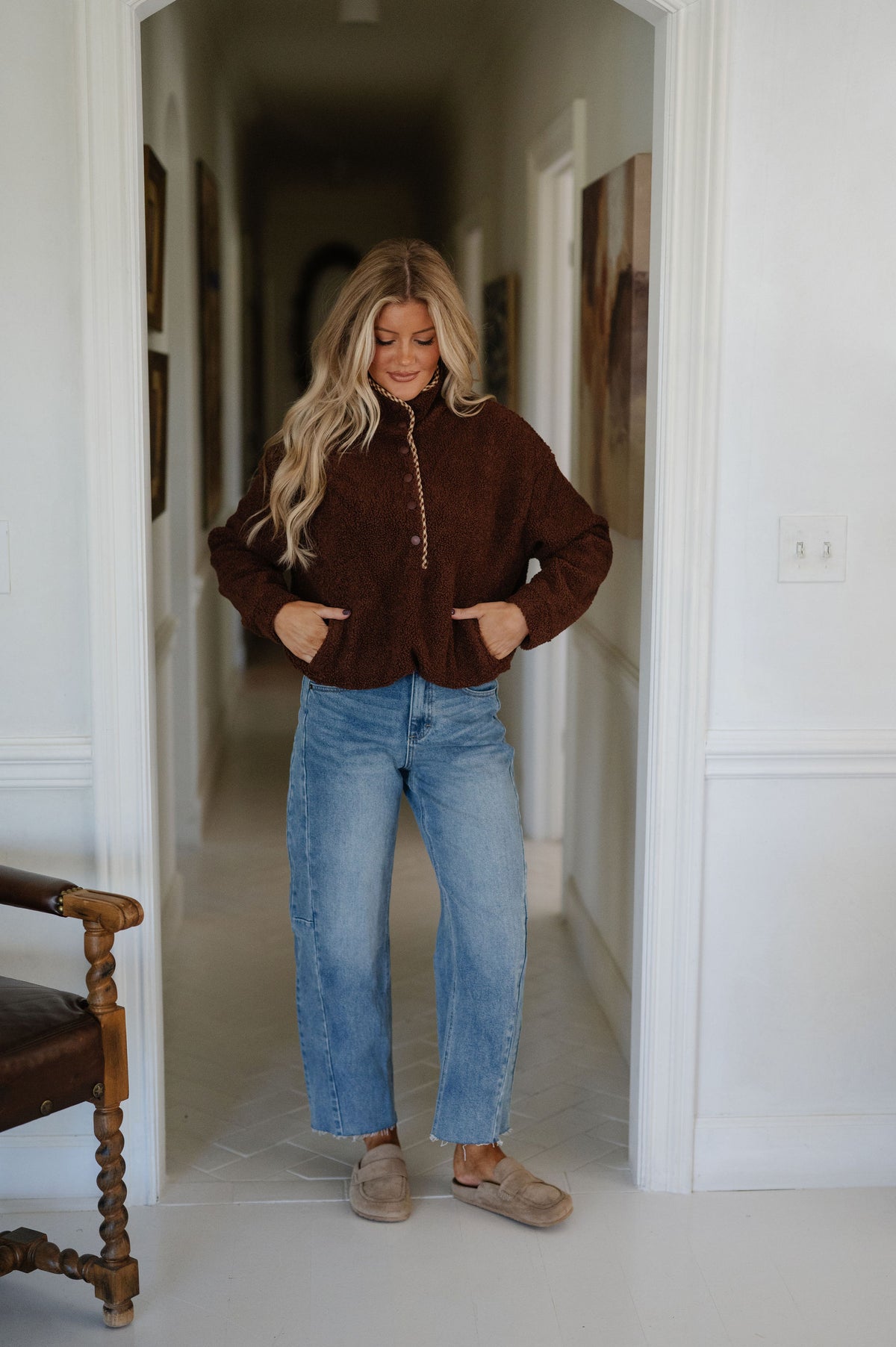Madison Sherpa Pullover-Dark Brown