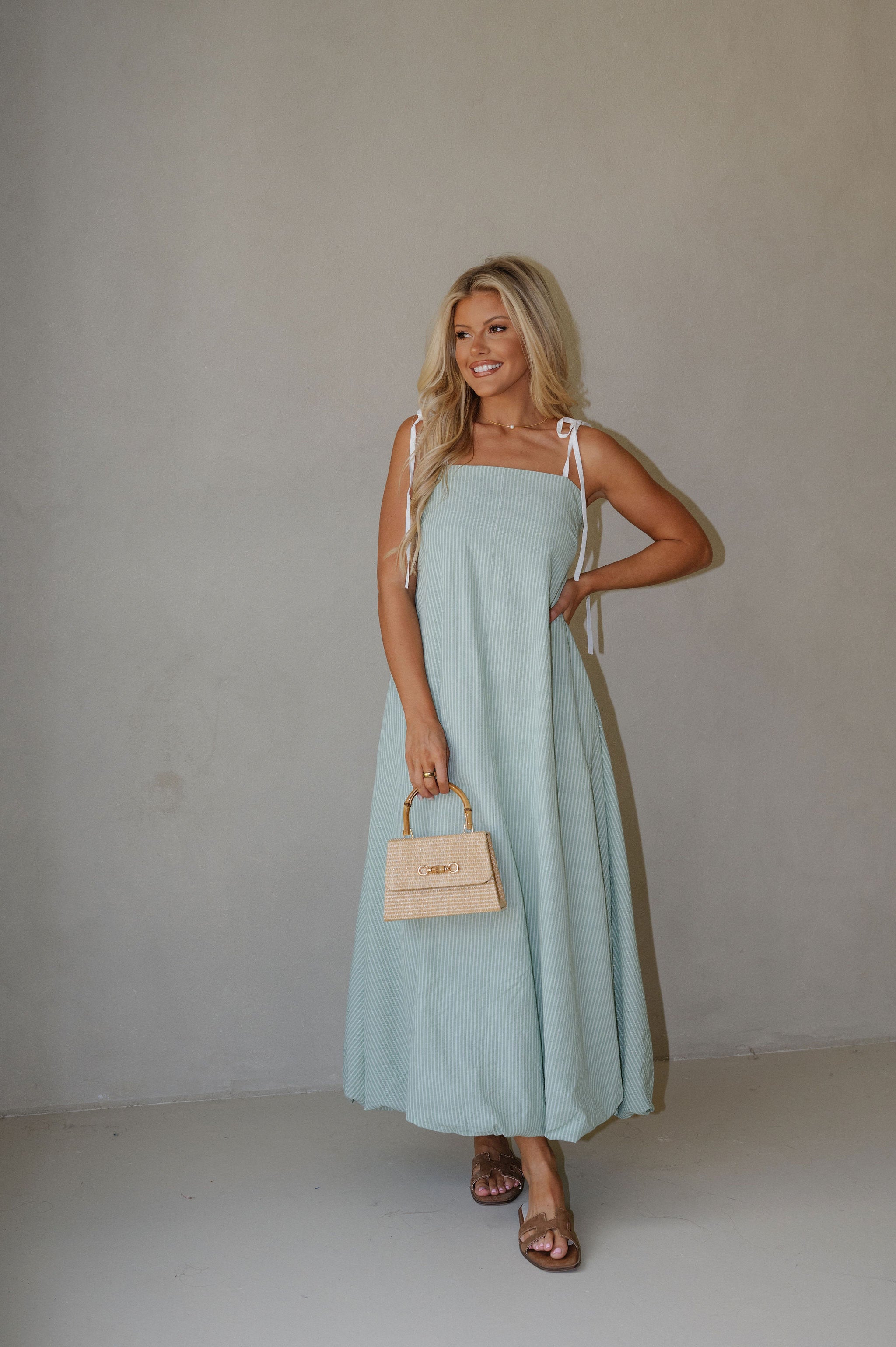 Lora Striped Maxi Dress- Sage