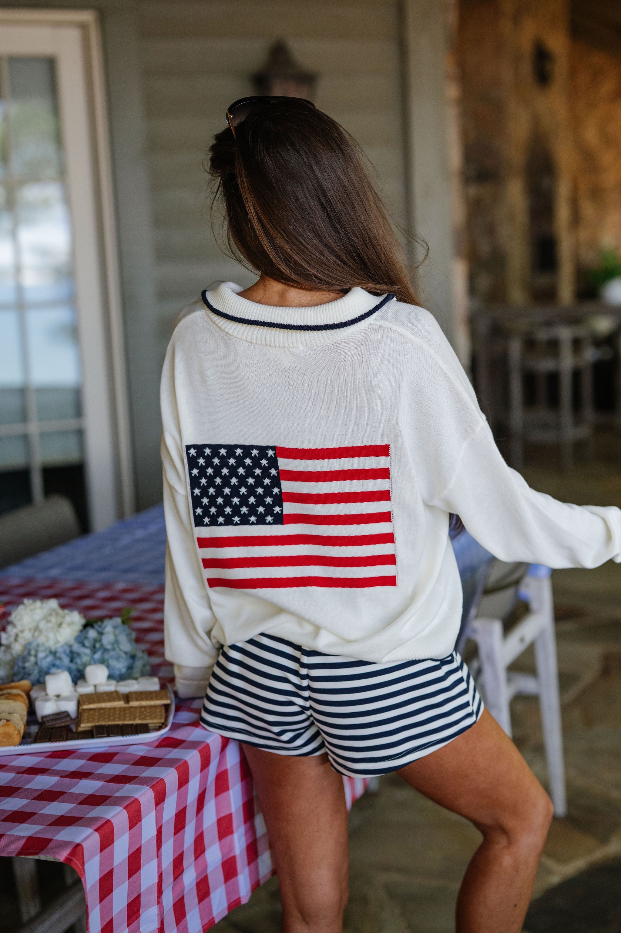 Darcy Striped Shorts-White/Navy