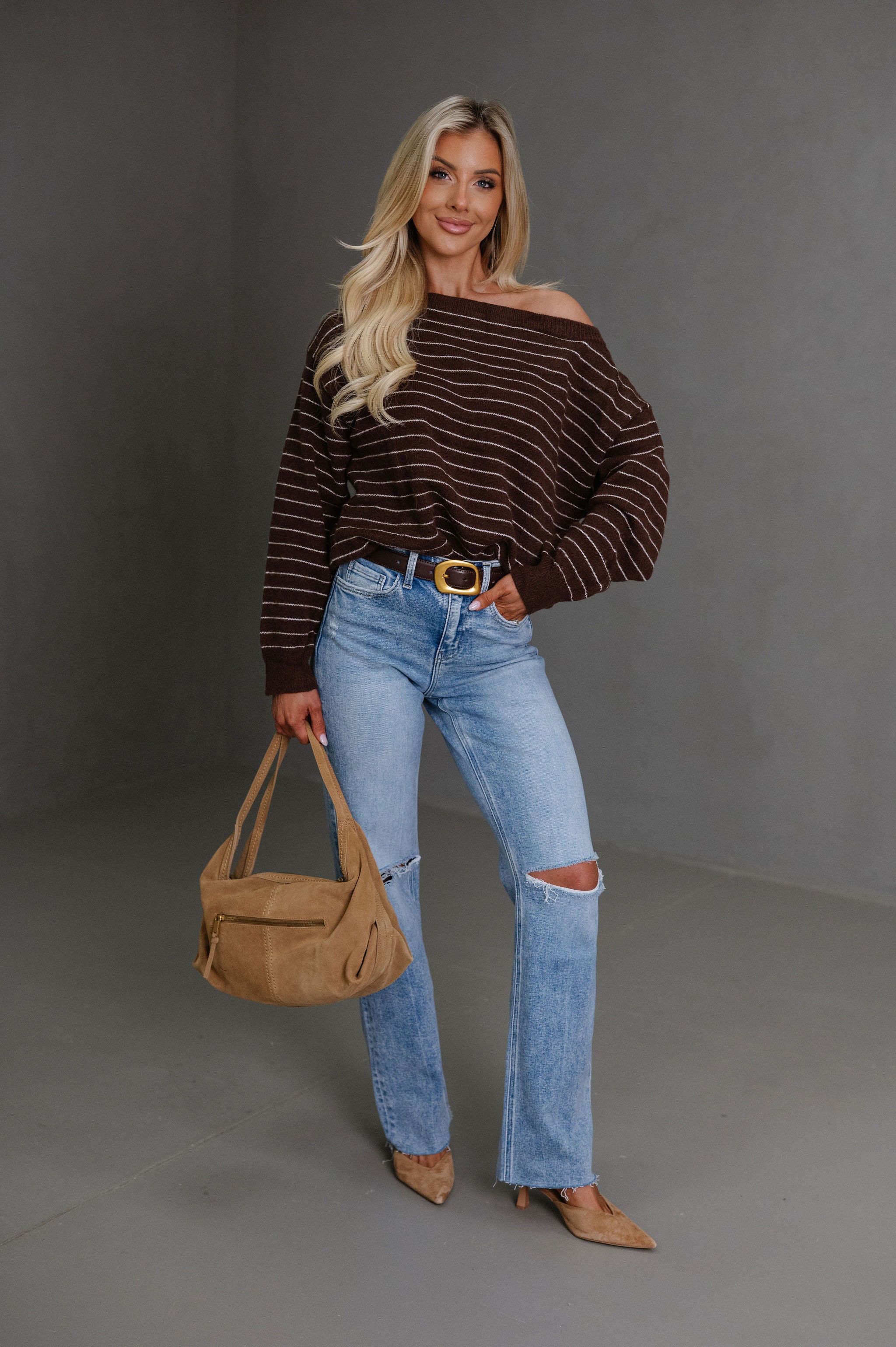Kyndall Striped Sweater-Brown