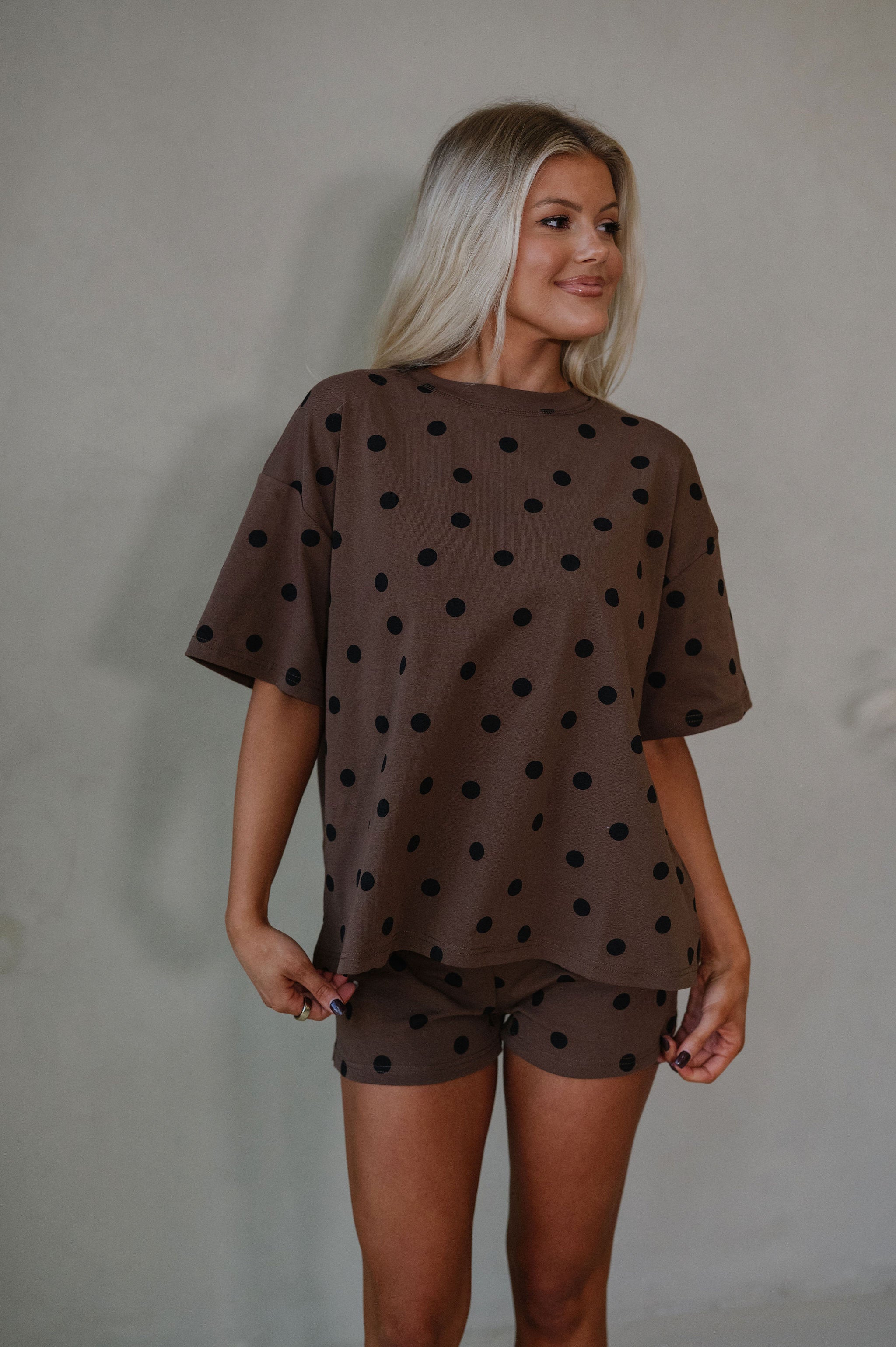 Hazel Polka Dot Short Set-Brown