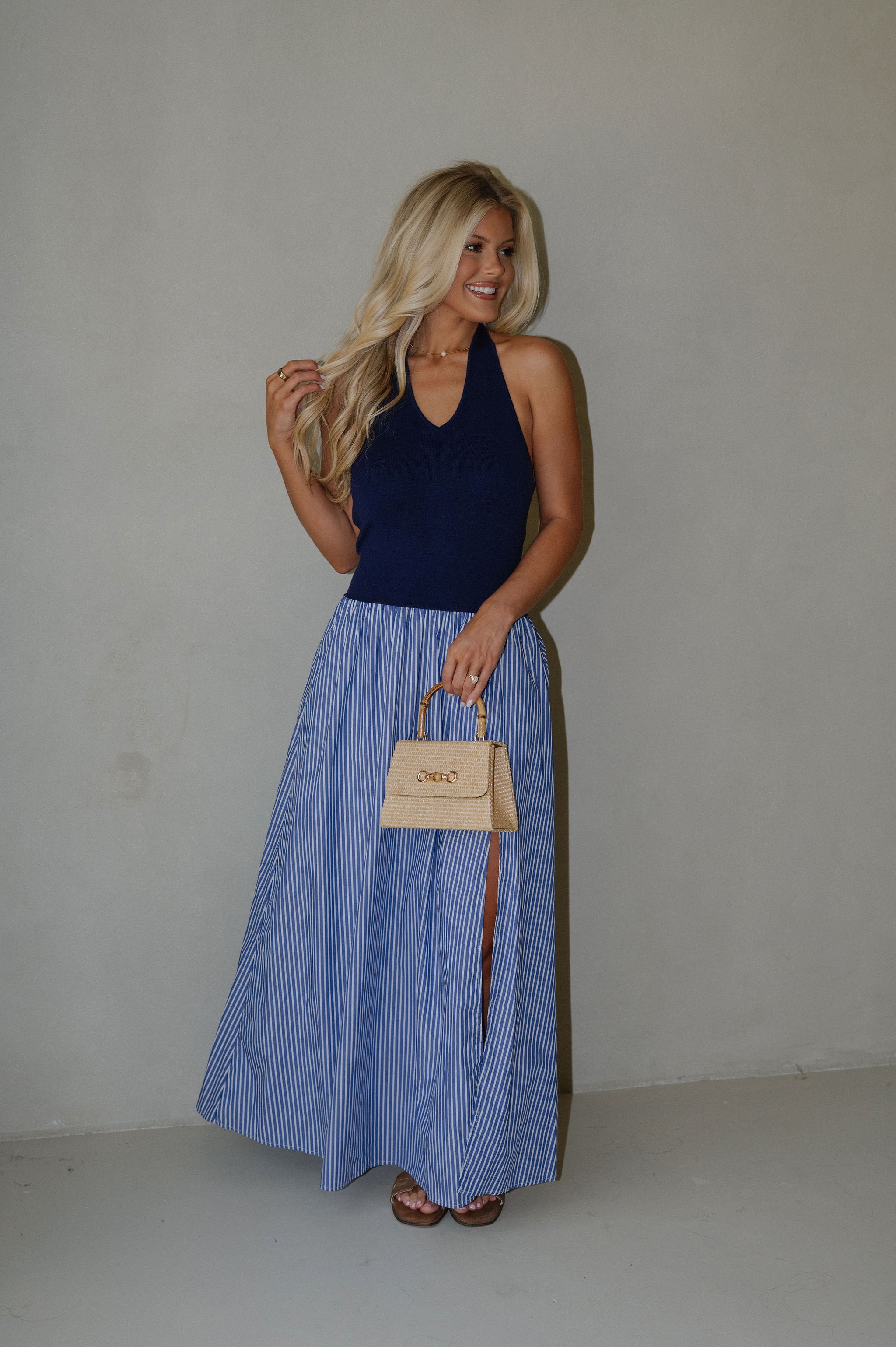 Hanna Striped Maxi Dress-Blue