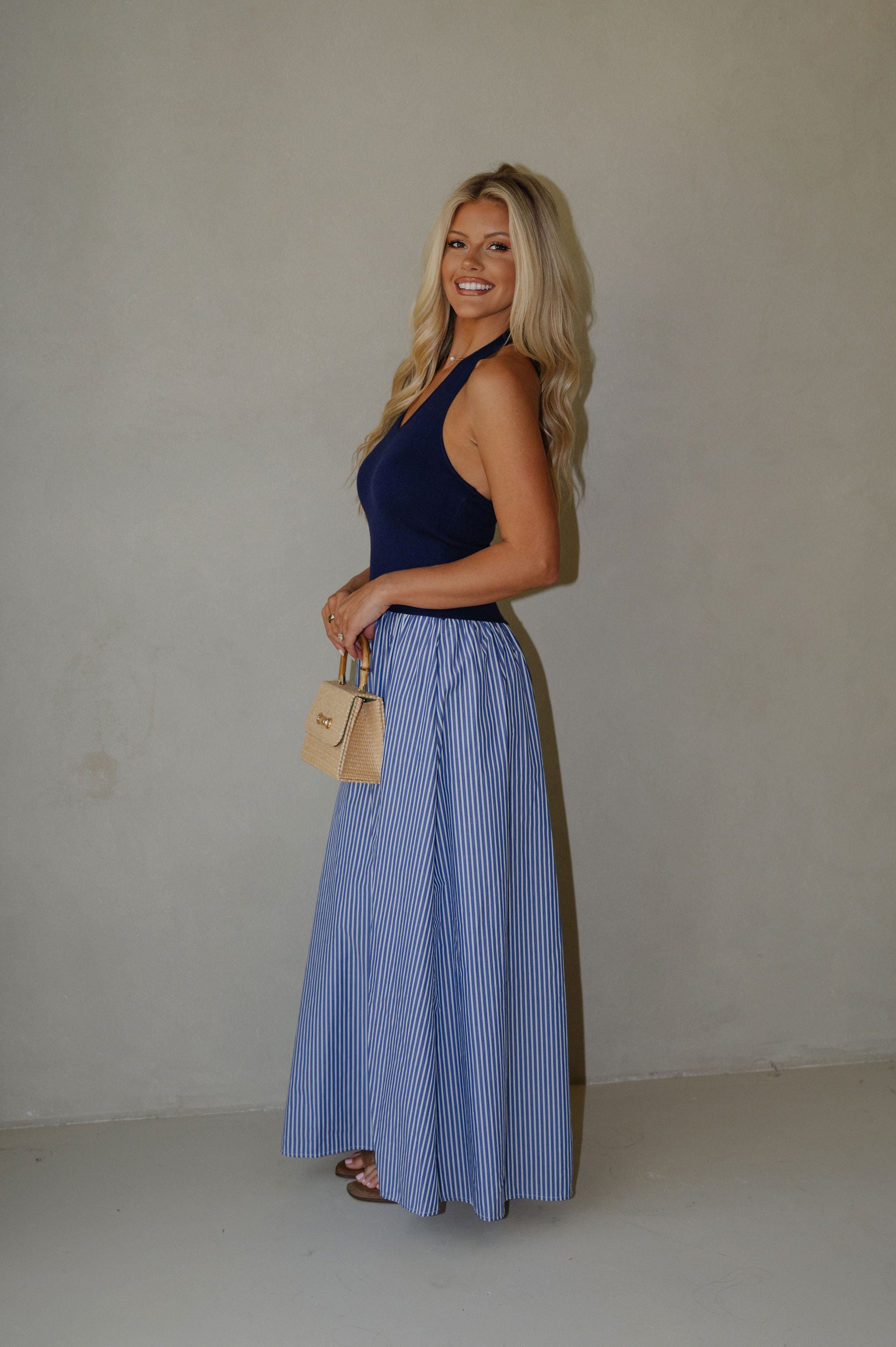 Hanna Striped Maxi Dress-Blue