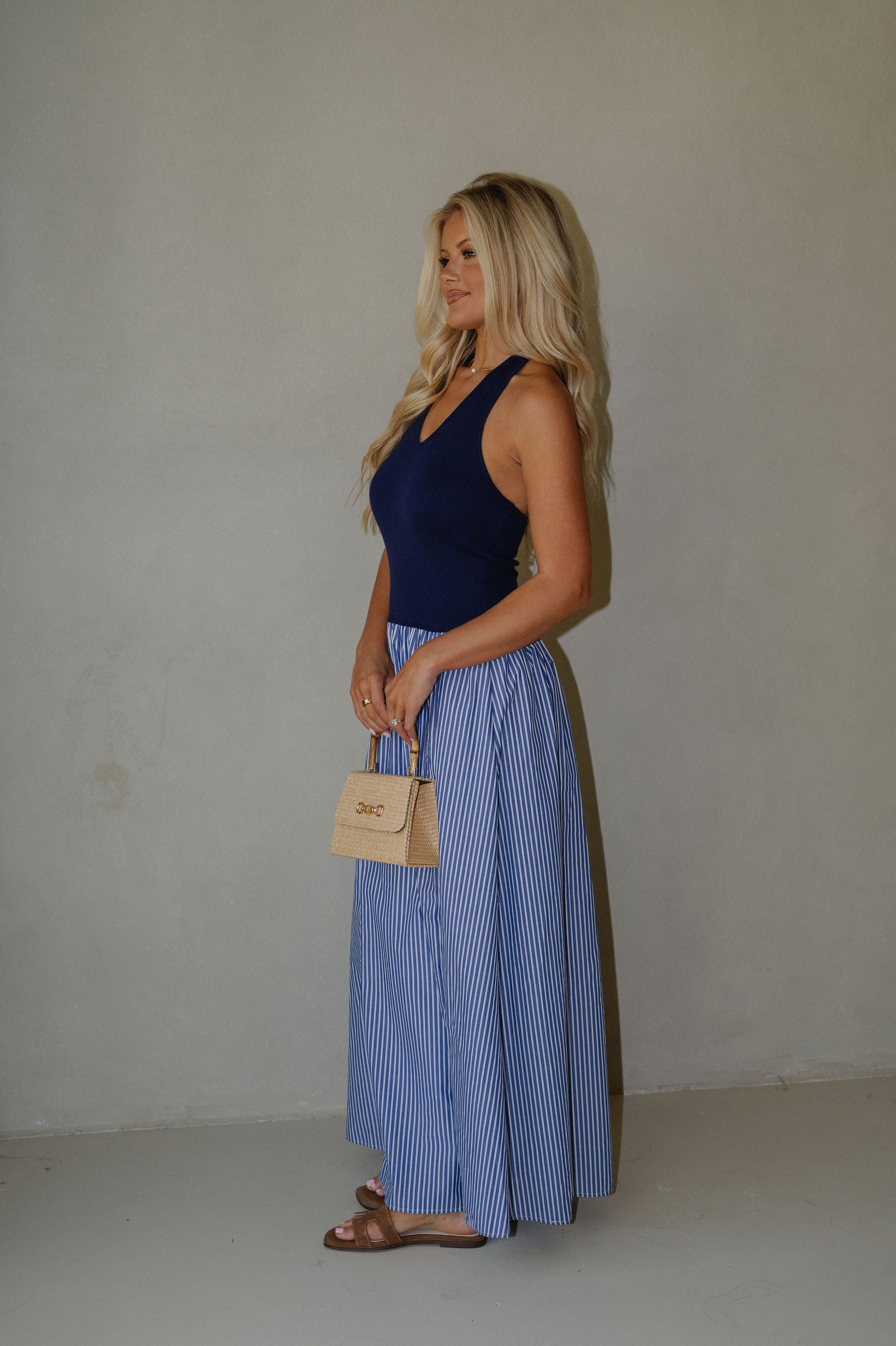 Hanna Striped Maxi Dress-Blue