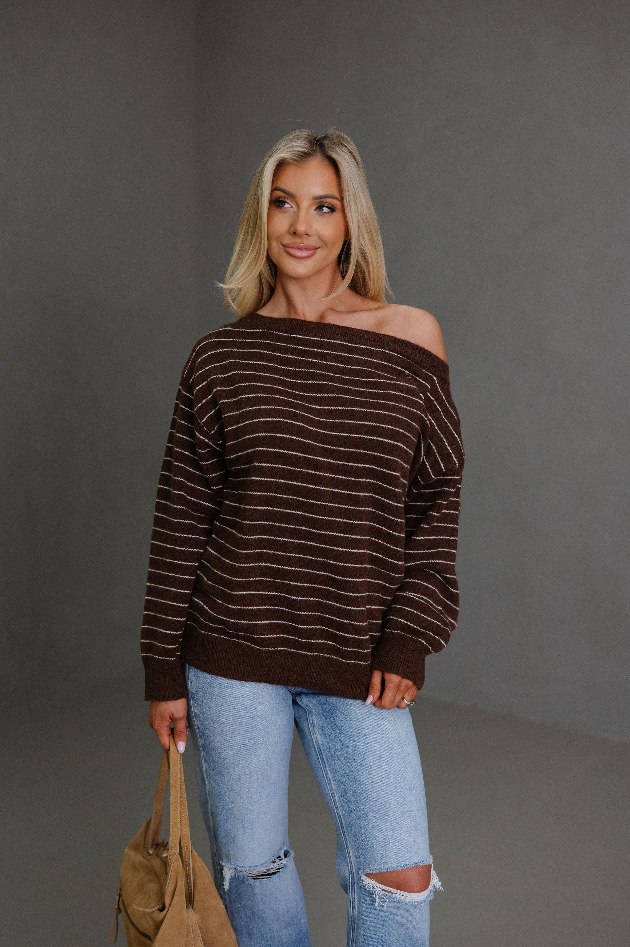 Kyndall Striped Sweater-Brown