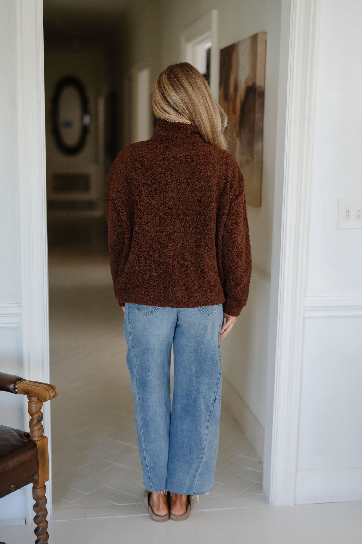 Madison Sherpa Pullover-Dark Brown