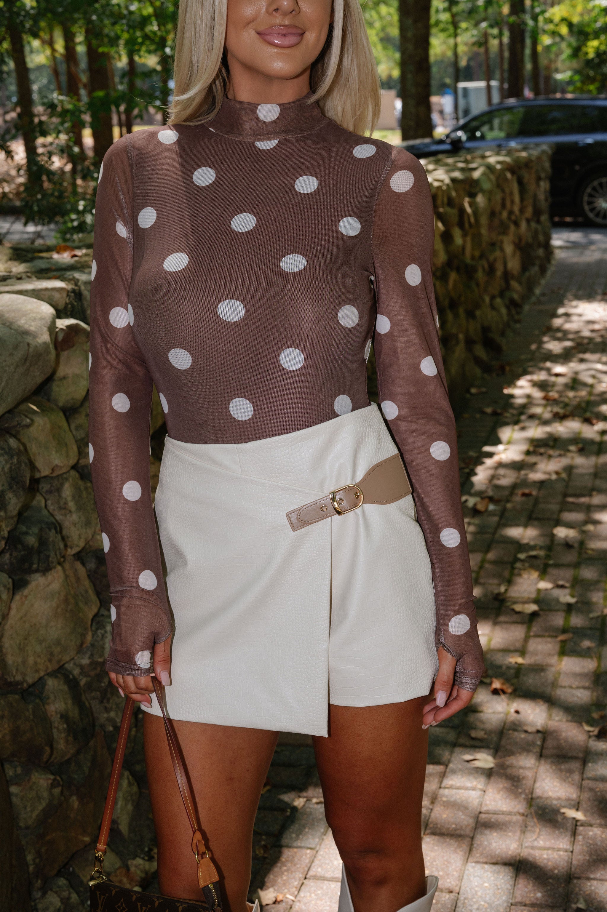 Bella Polka Dot Bodysuit- Brown