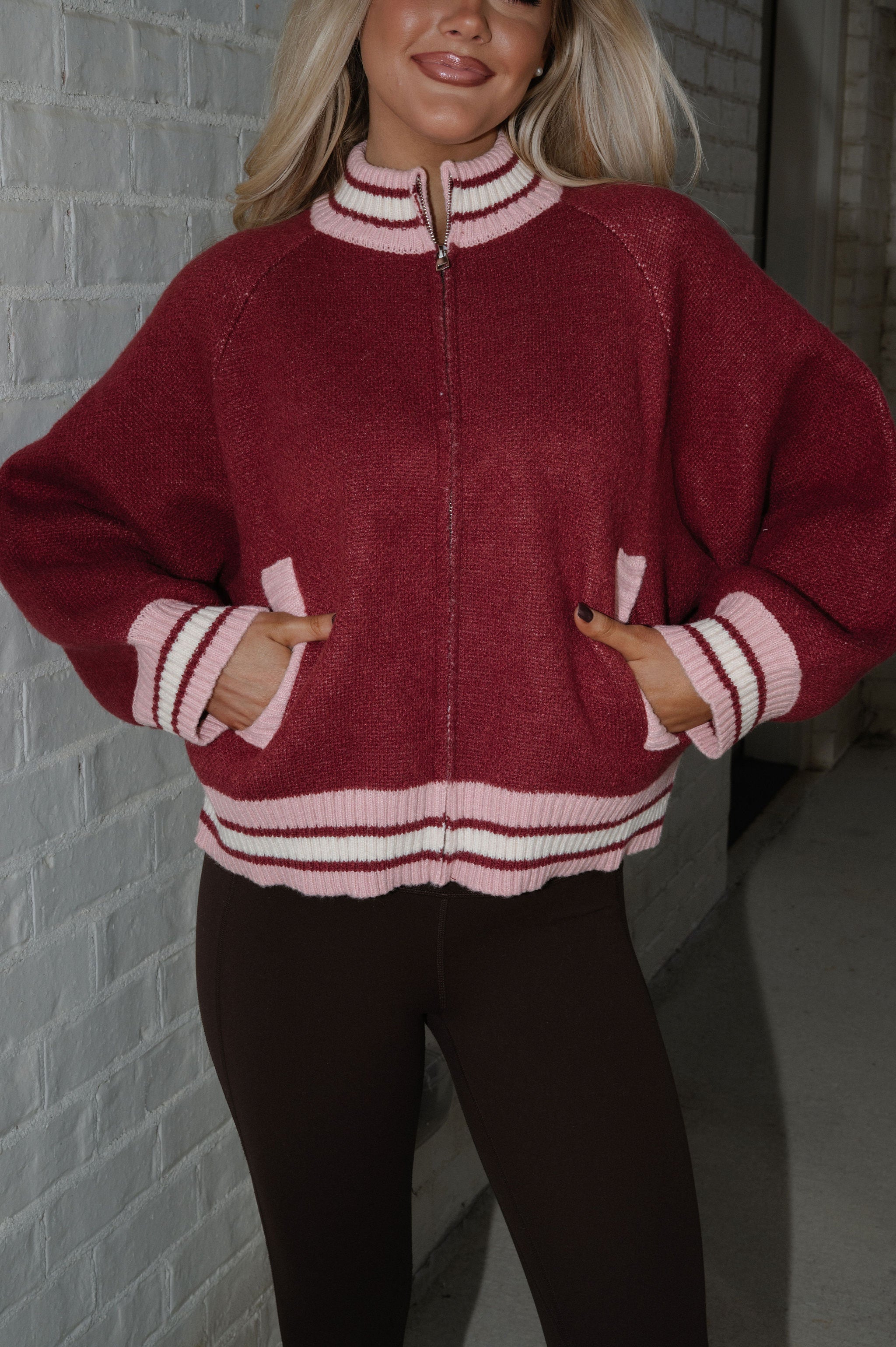 "Let's Ride" Zip Cardigan-Maroon
