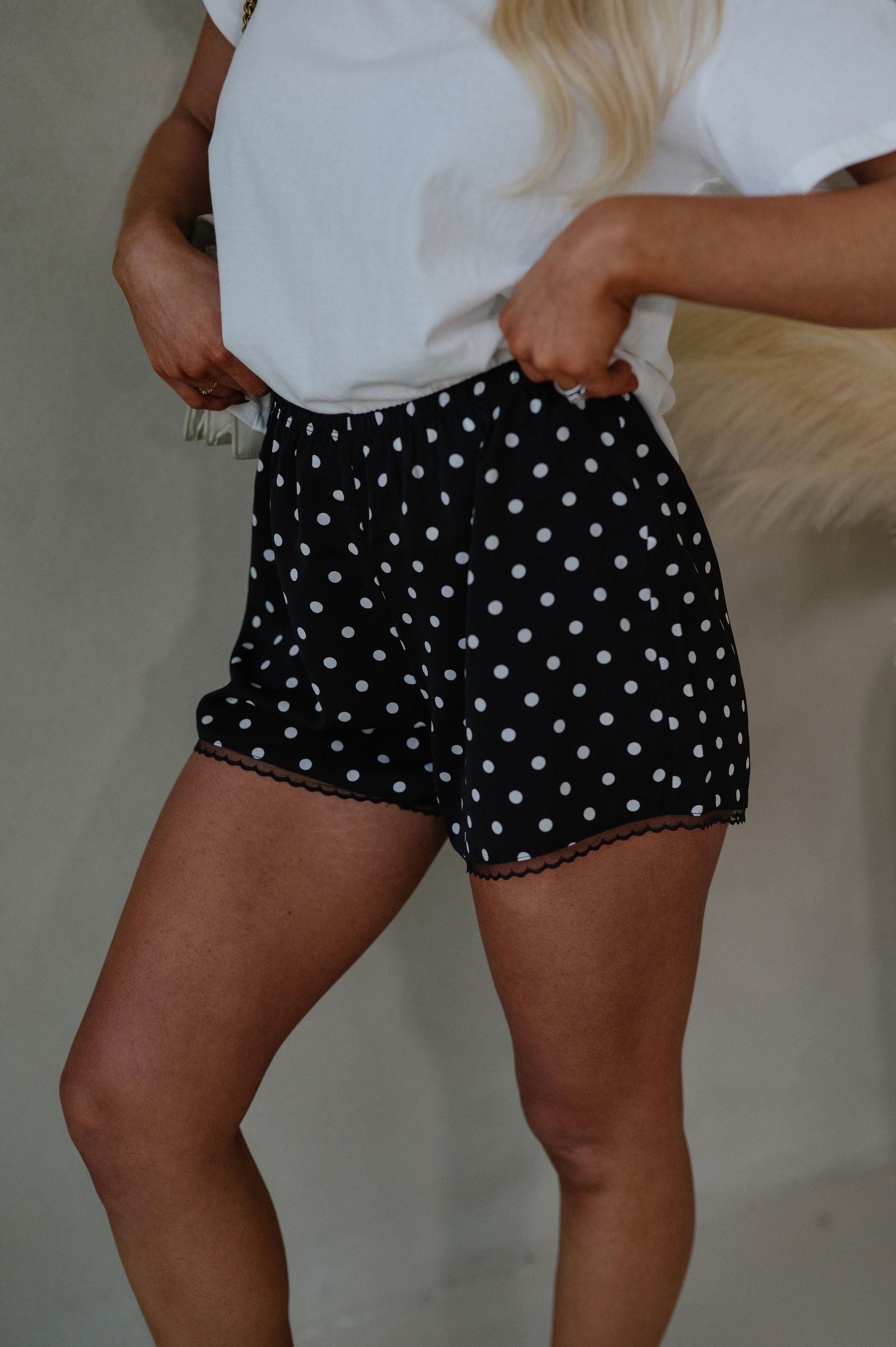 Devon Polka Dot Satin Shorts-Black
