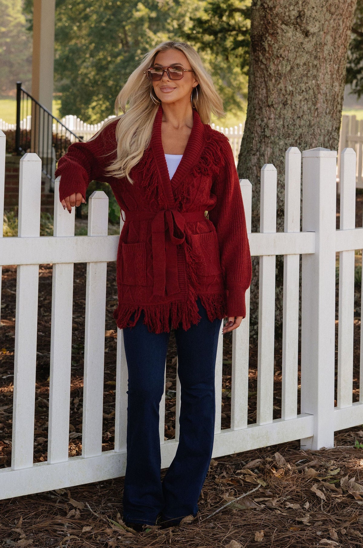 Julia Fringe Detail Cardigan-Crimson