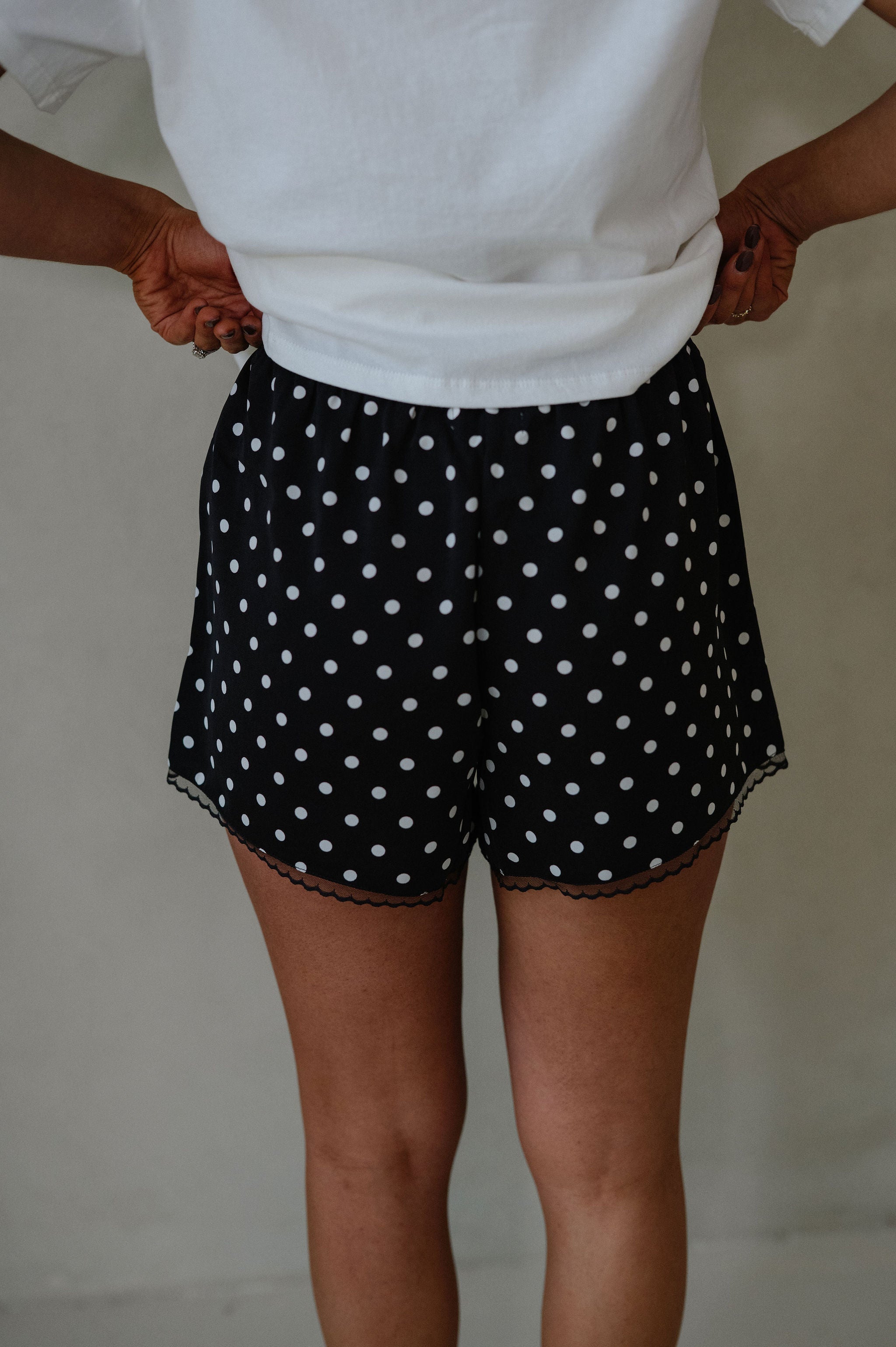 Devon Polka Dot Satin Shorts-Black