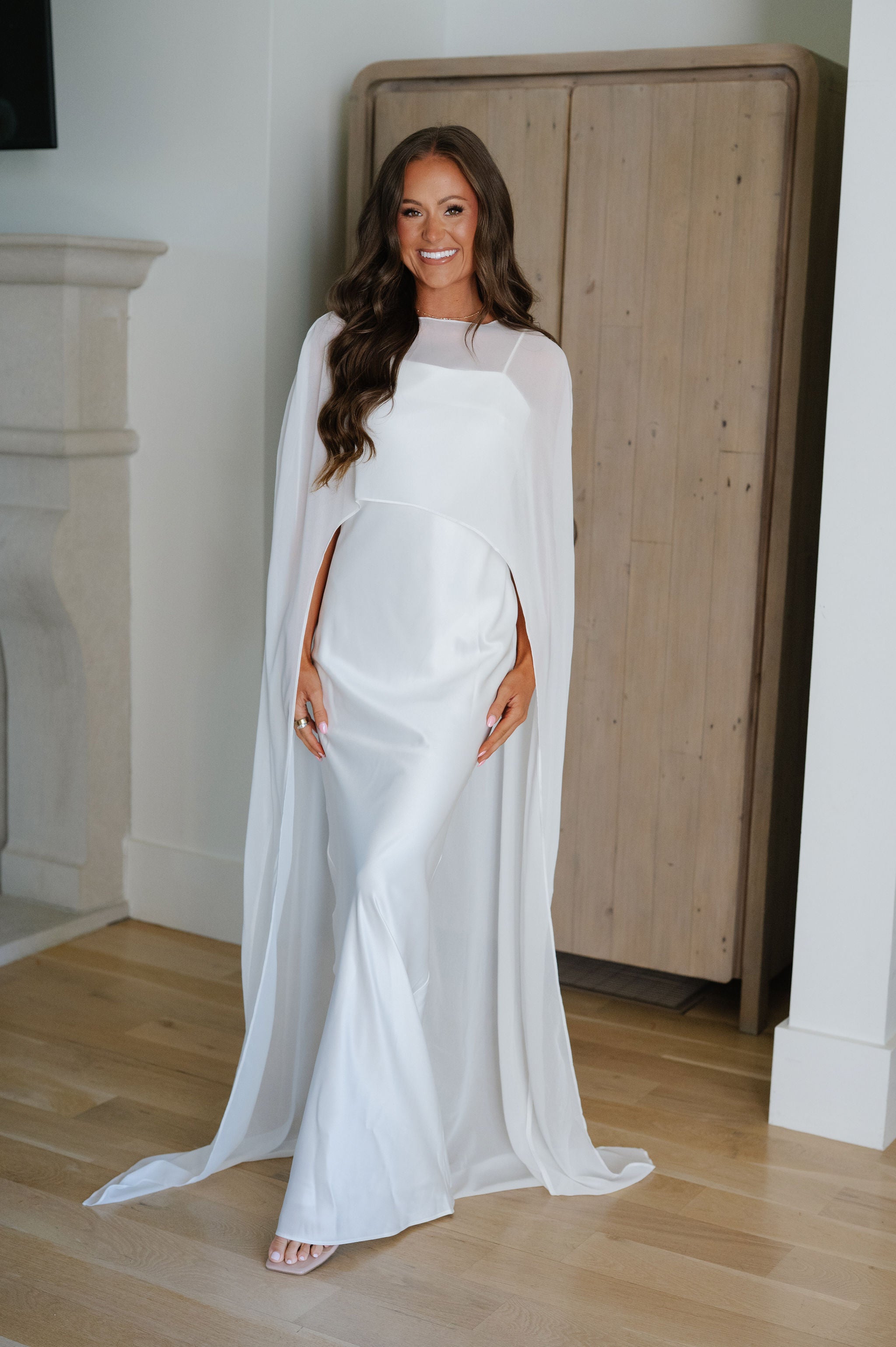 Maya Cape Maxi Dress-White