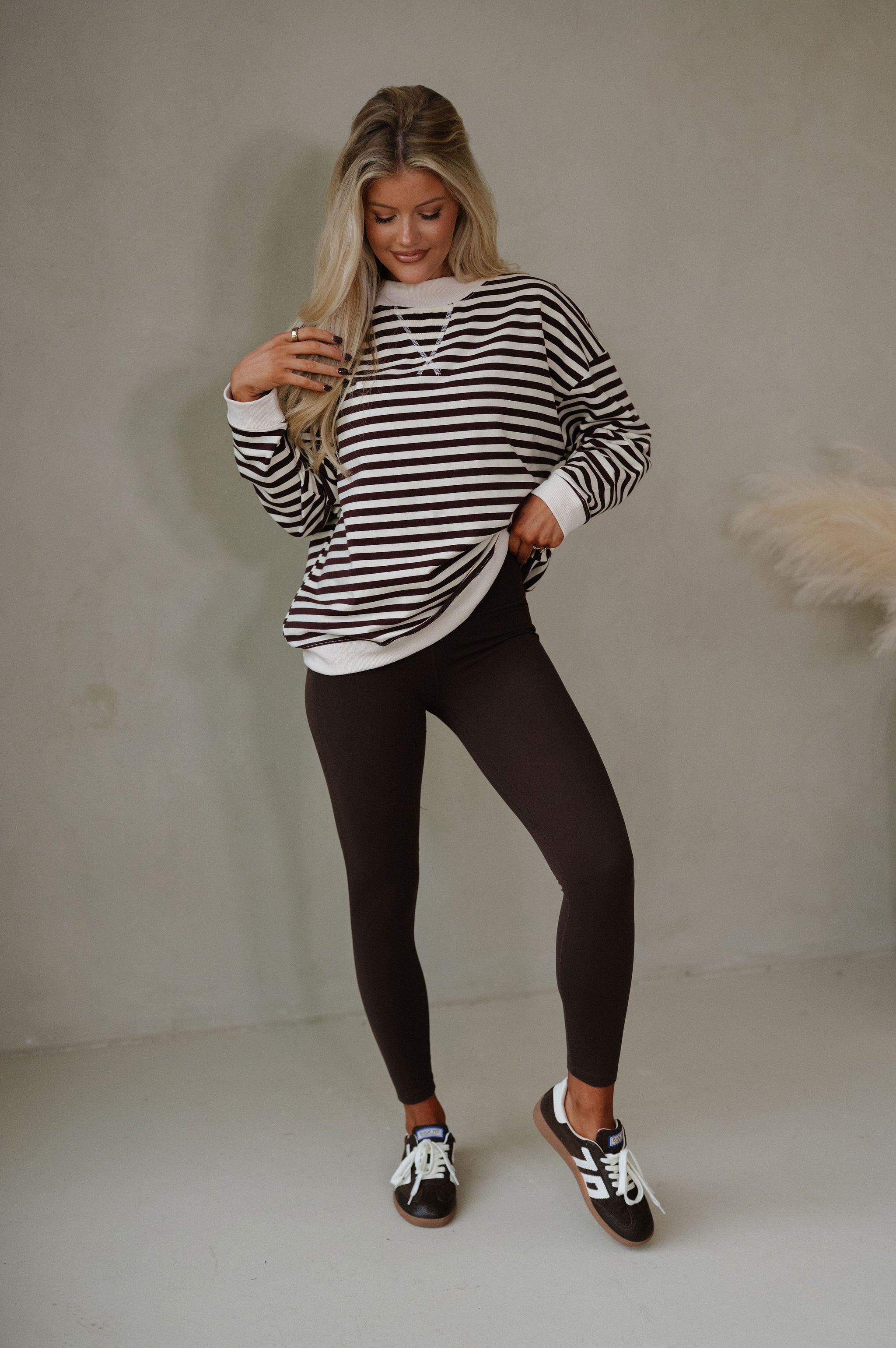 Hadley Striped Terry Sweatshirt-Chocolate/Ivory