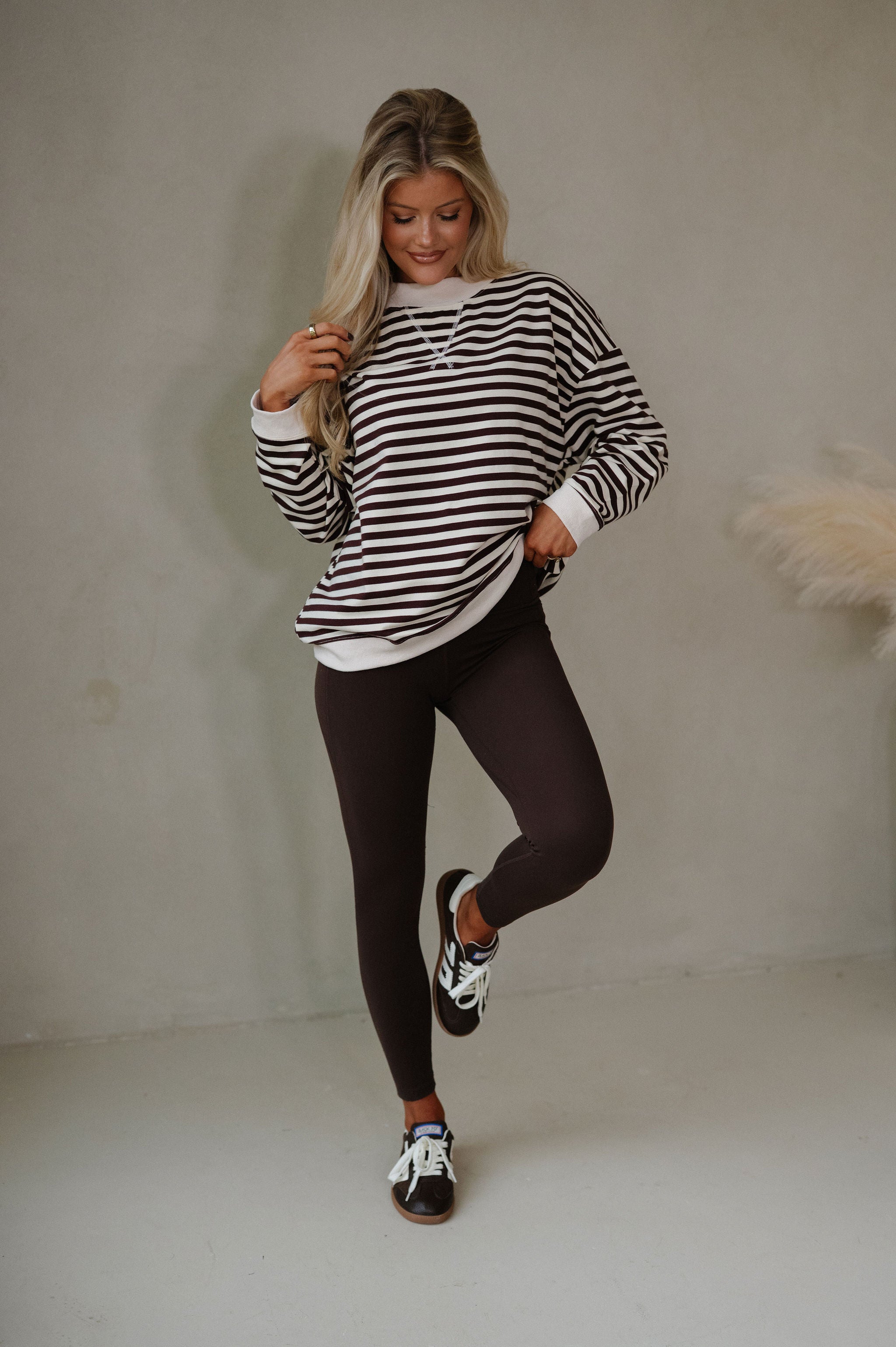 Hadley Striped Terry Sweatshirt-Chocolate/Ivory