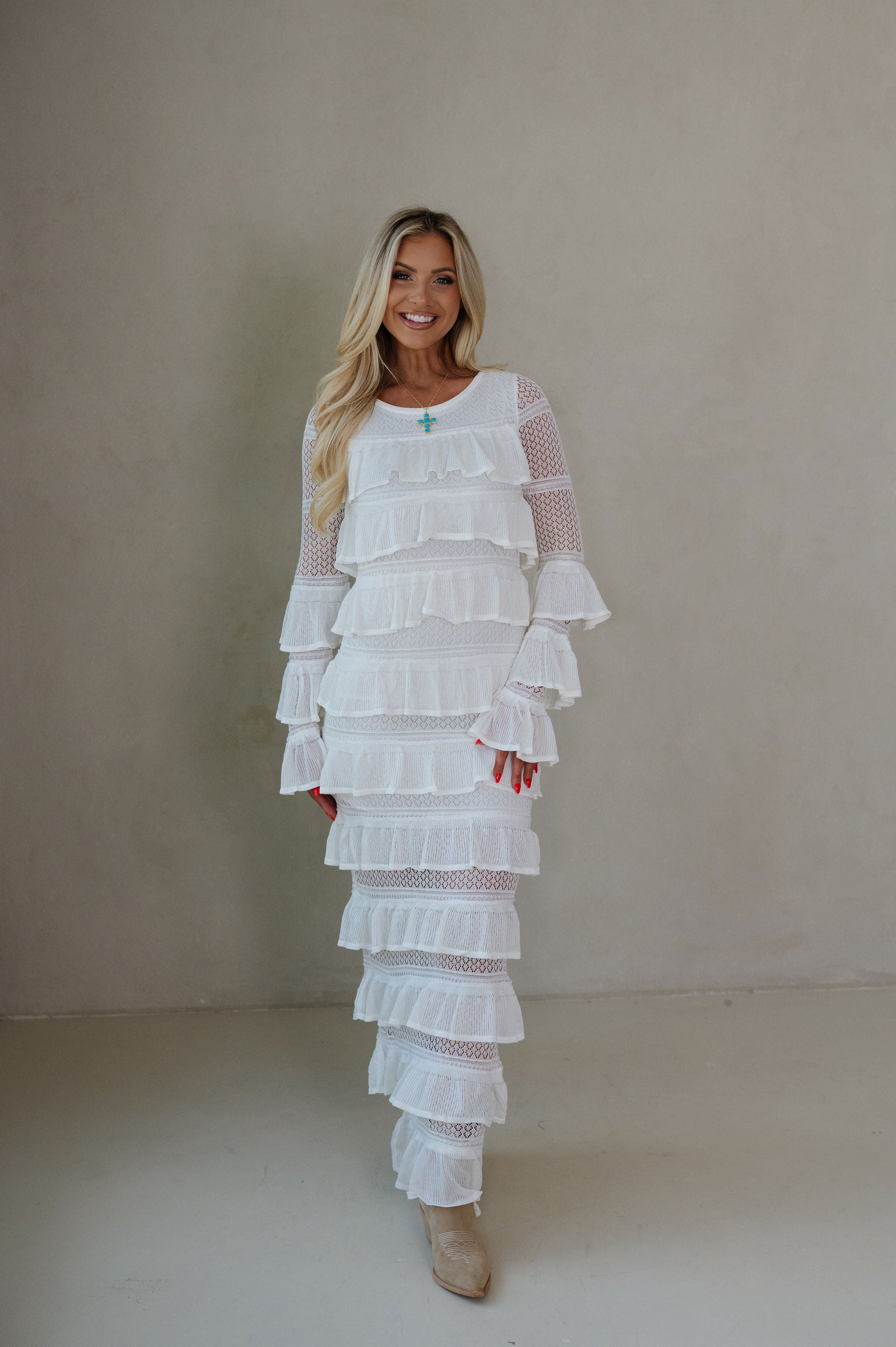 white ruffle dress long sleeve Ally Tiered Maxi Dress-Cream M Top Model Dress to %0D%0ADelicate%20sewing%20and%20hemming%20by%20durable%20needle%20lockstitch%20machine SN:DI8988AV Size:S/M(0-6)