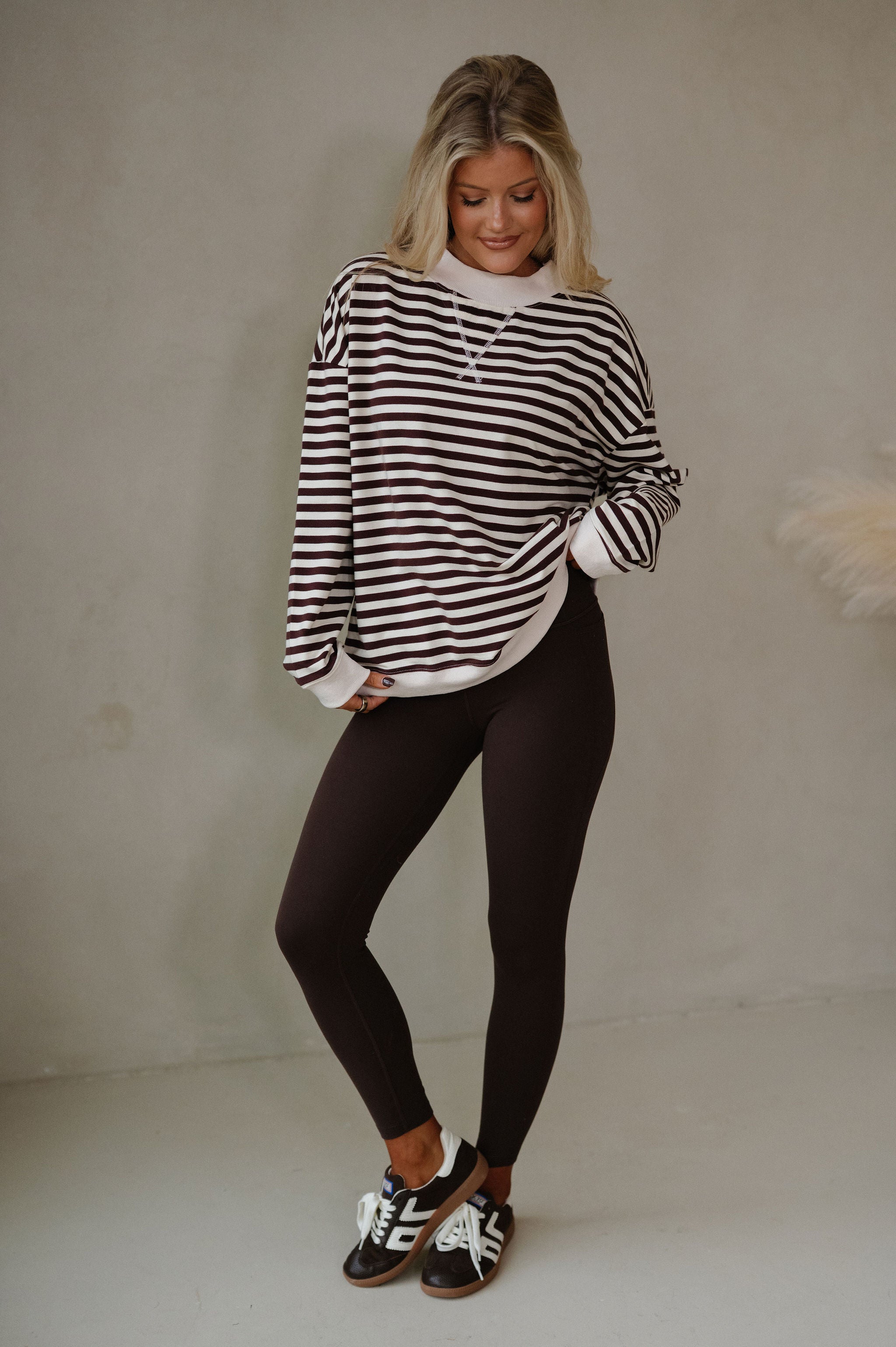 Hadley Striped Terry Sweatshirt-Chocolate/Ivory