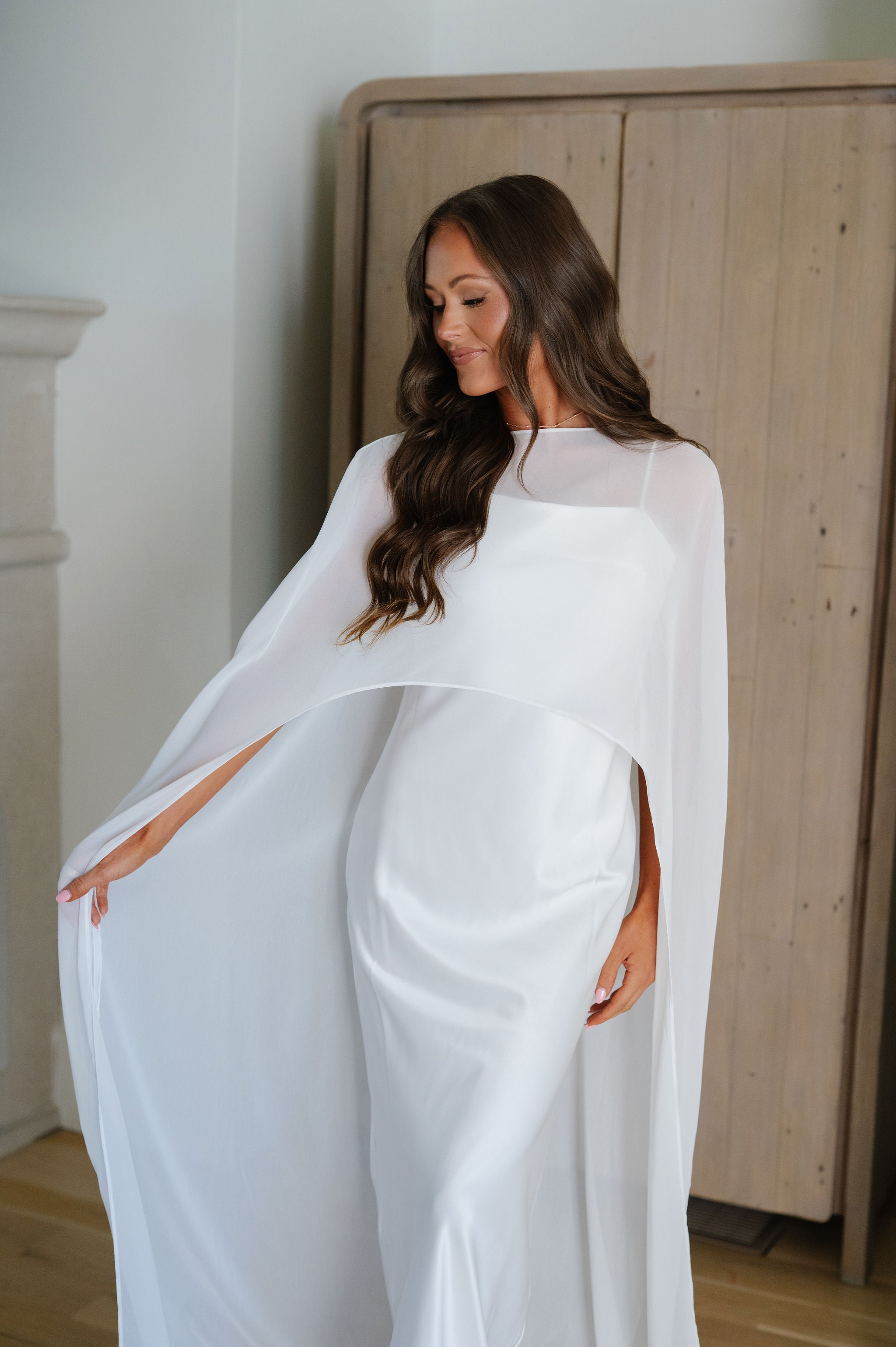 Maya Cape Maxi Dress-White