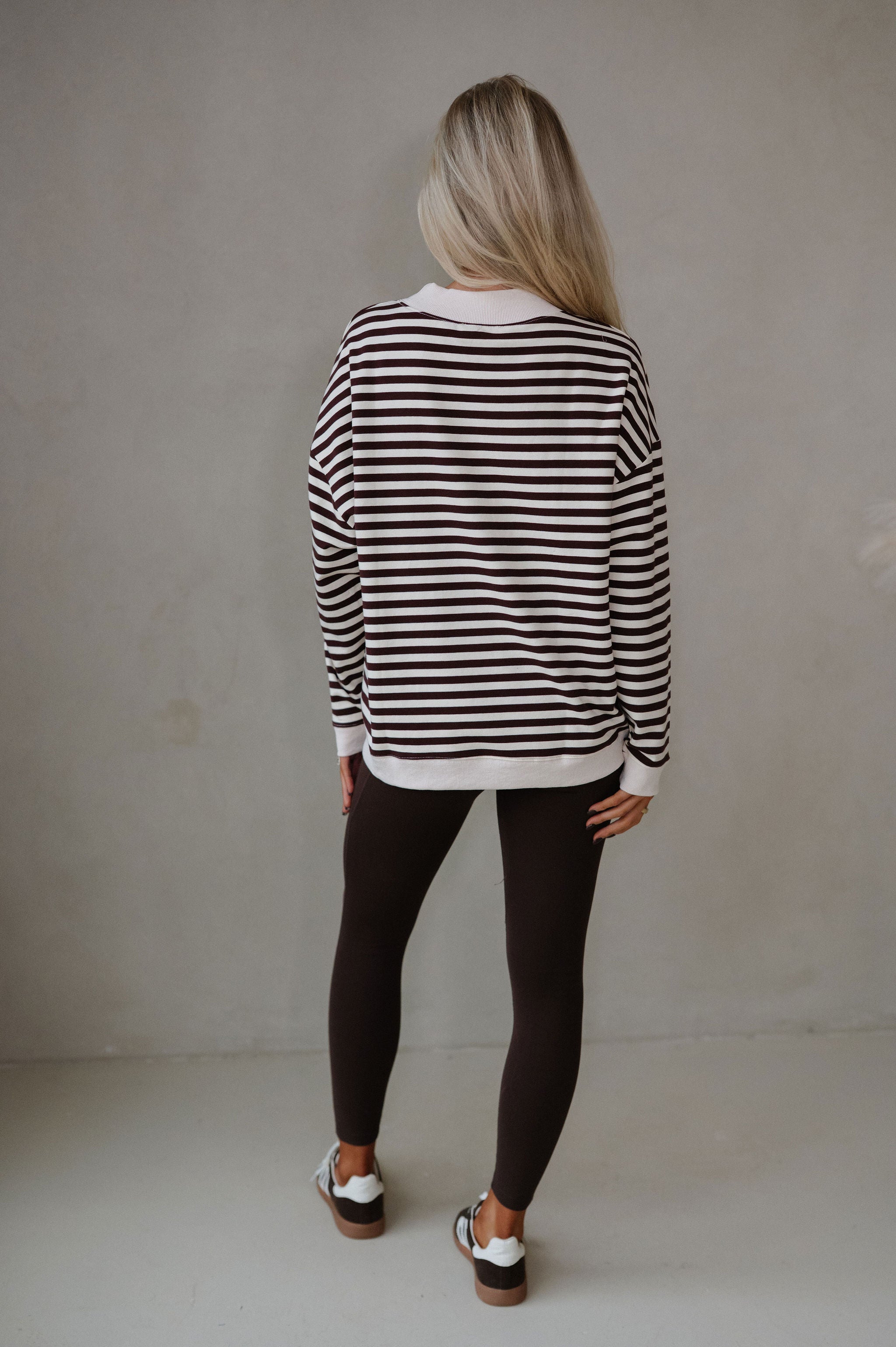 Hadley Striped Terry Sweatshirt-Chocolate/Ivory