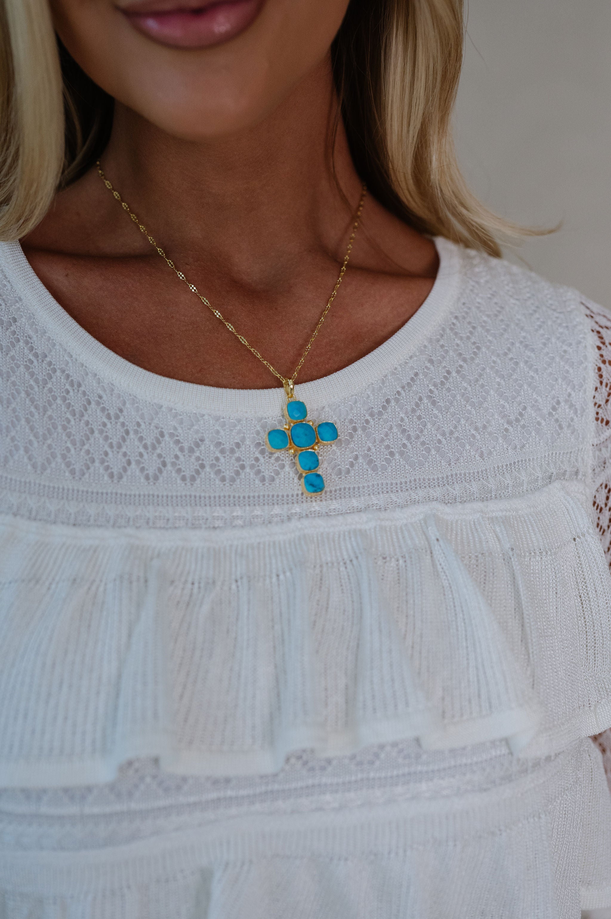 Cross Necklace-Turquoise/Gold