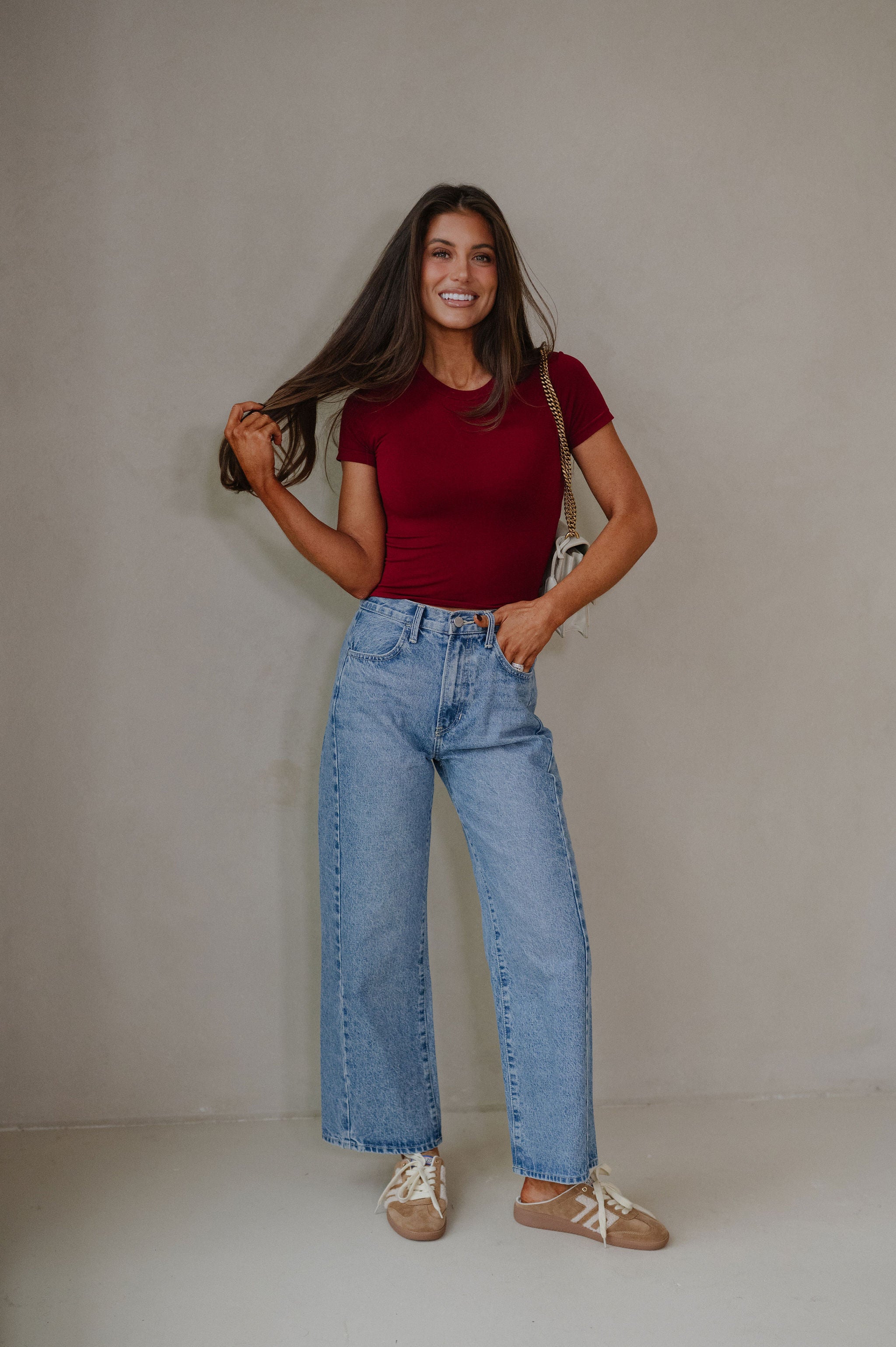 Seamless Short Sleeve Top-Burgundy