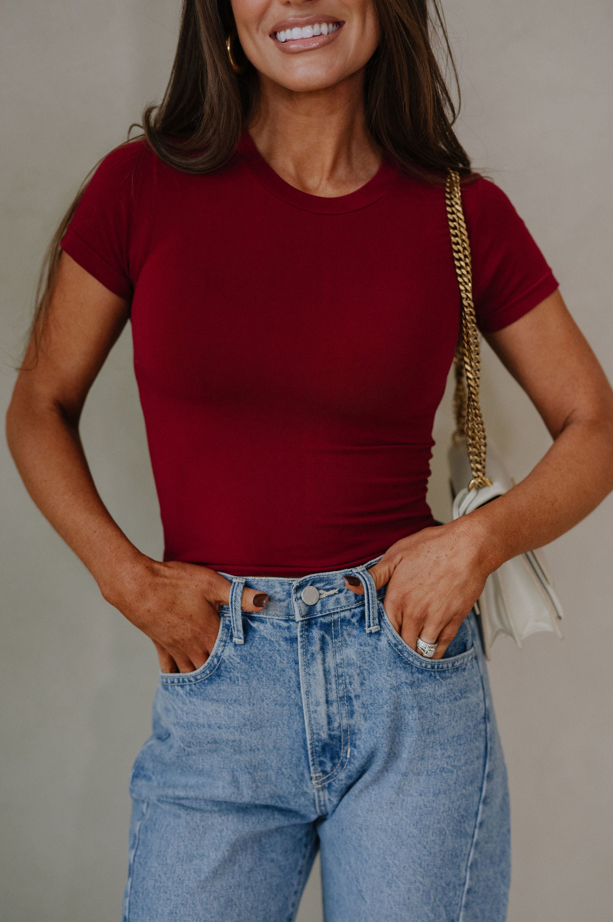 Seamless Short Sleeve Top-Burgundy