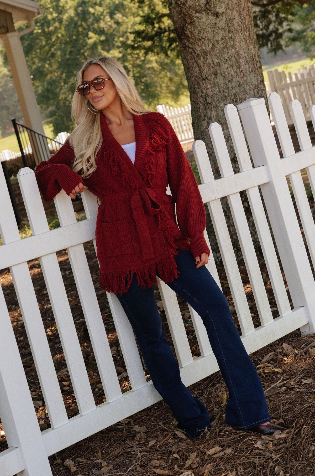 Julia Fringe Detail Cardigan-Crimson