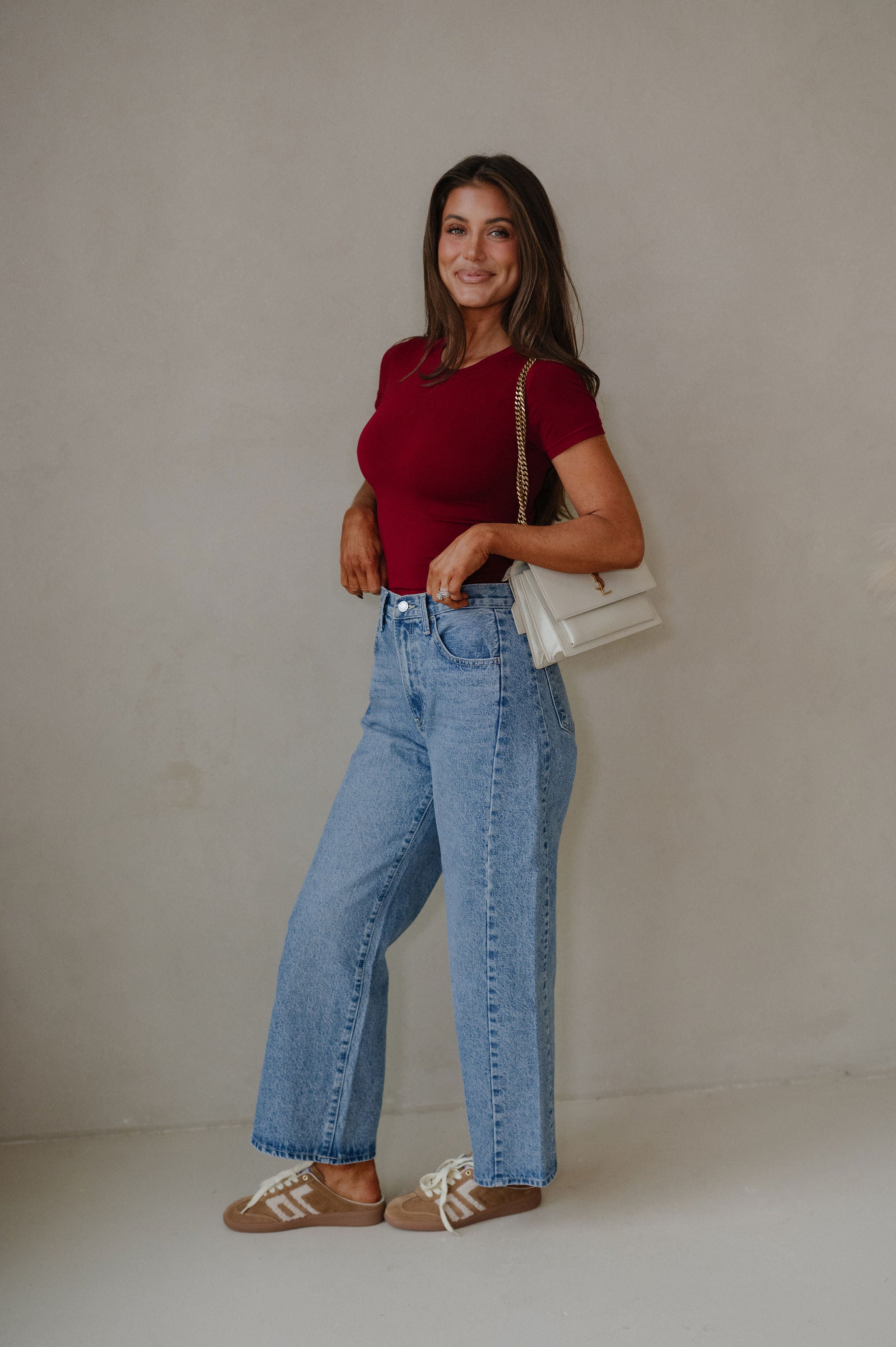 Seamless Short Sleeve Top-Burgundy