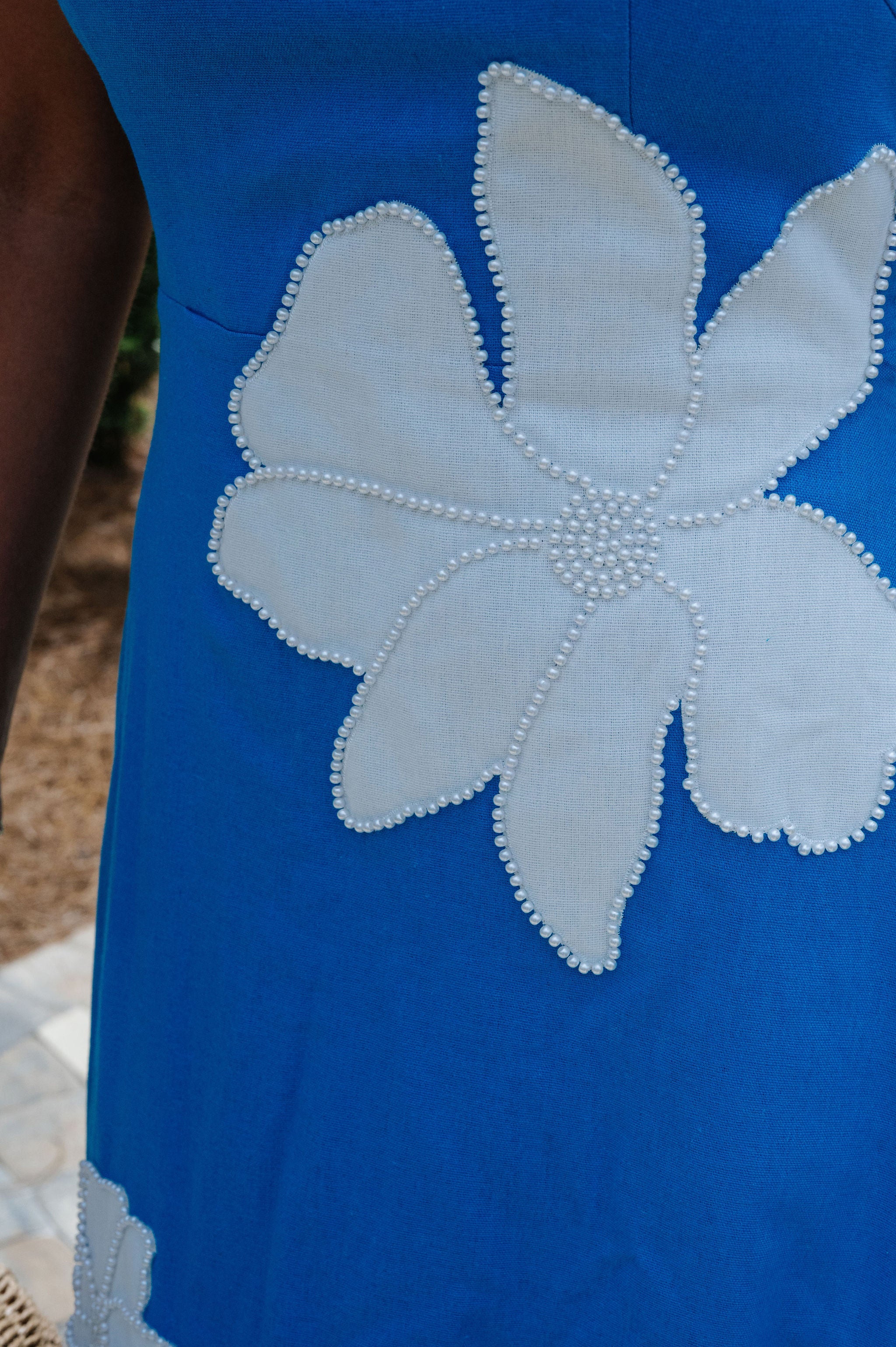 Floral Pearl Applique Midi Dress-Hawaiian Blue