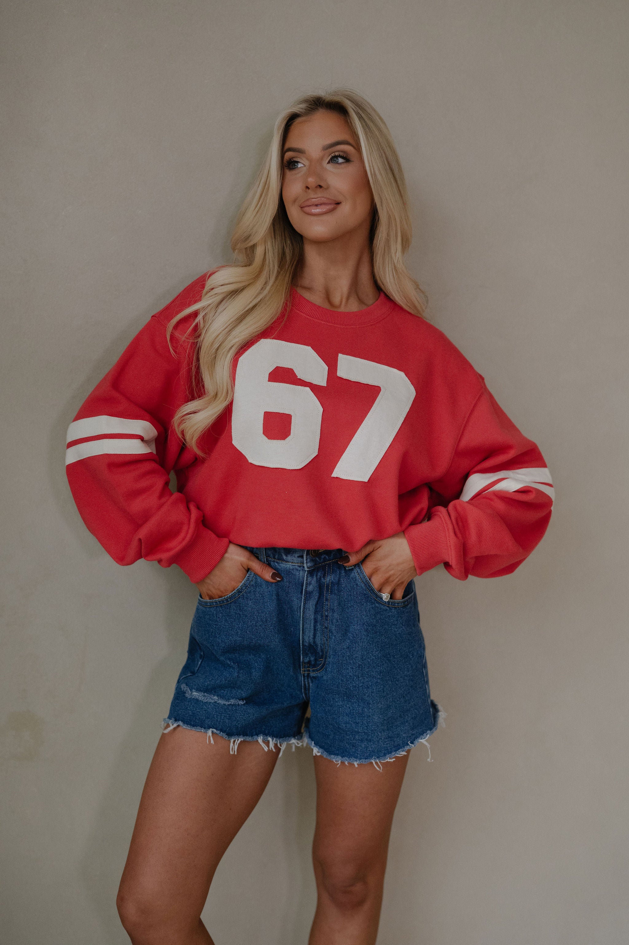 Varsity French Terry Crewneck-Dusty Red
