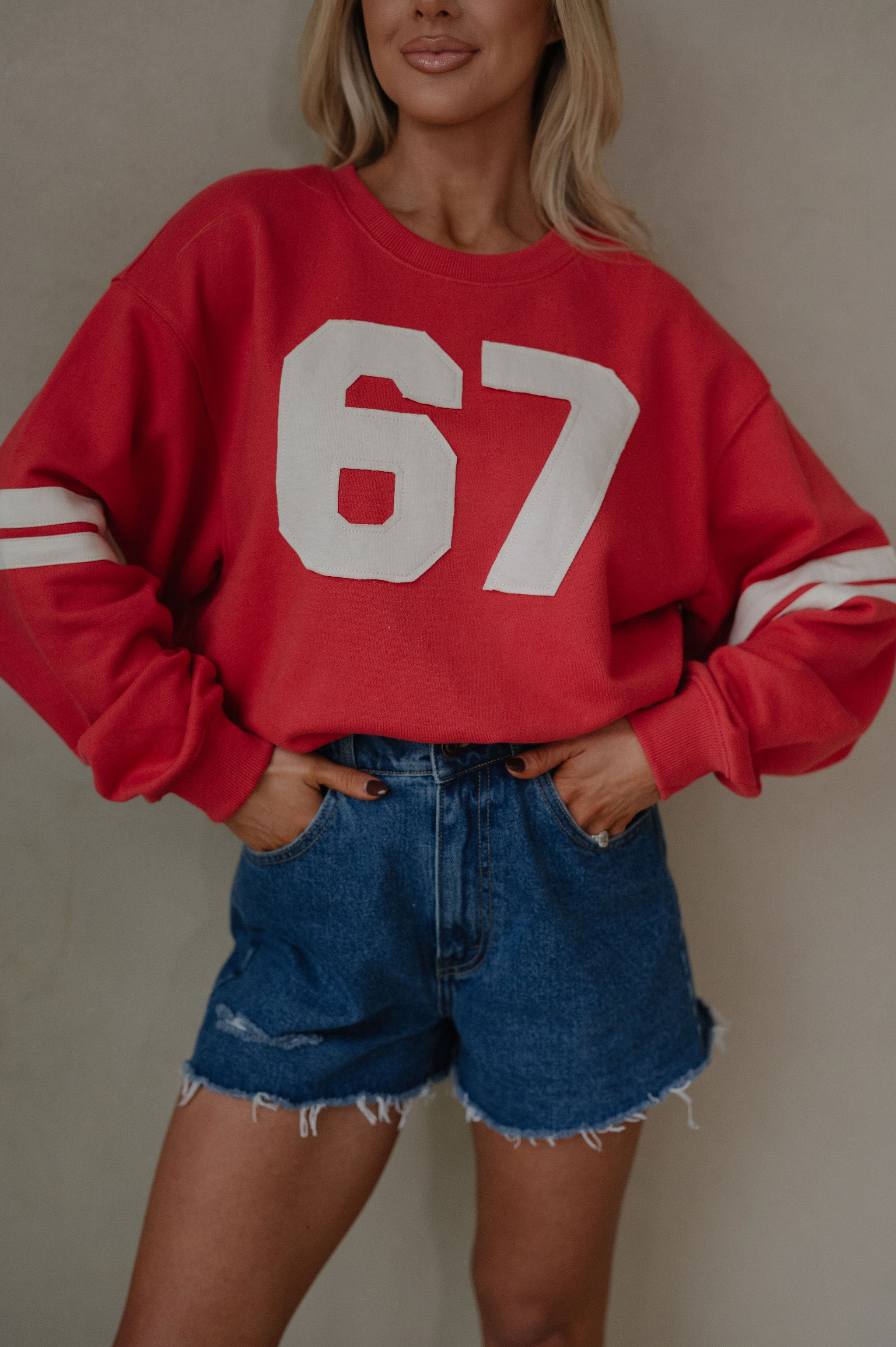 Varsity French Terry Crewneck-Dusty Red