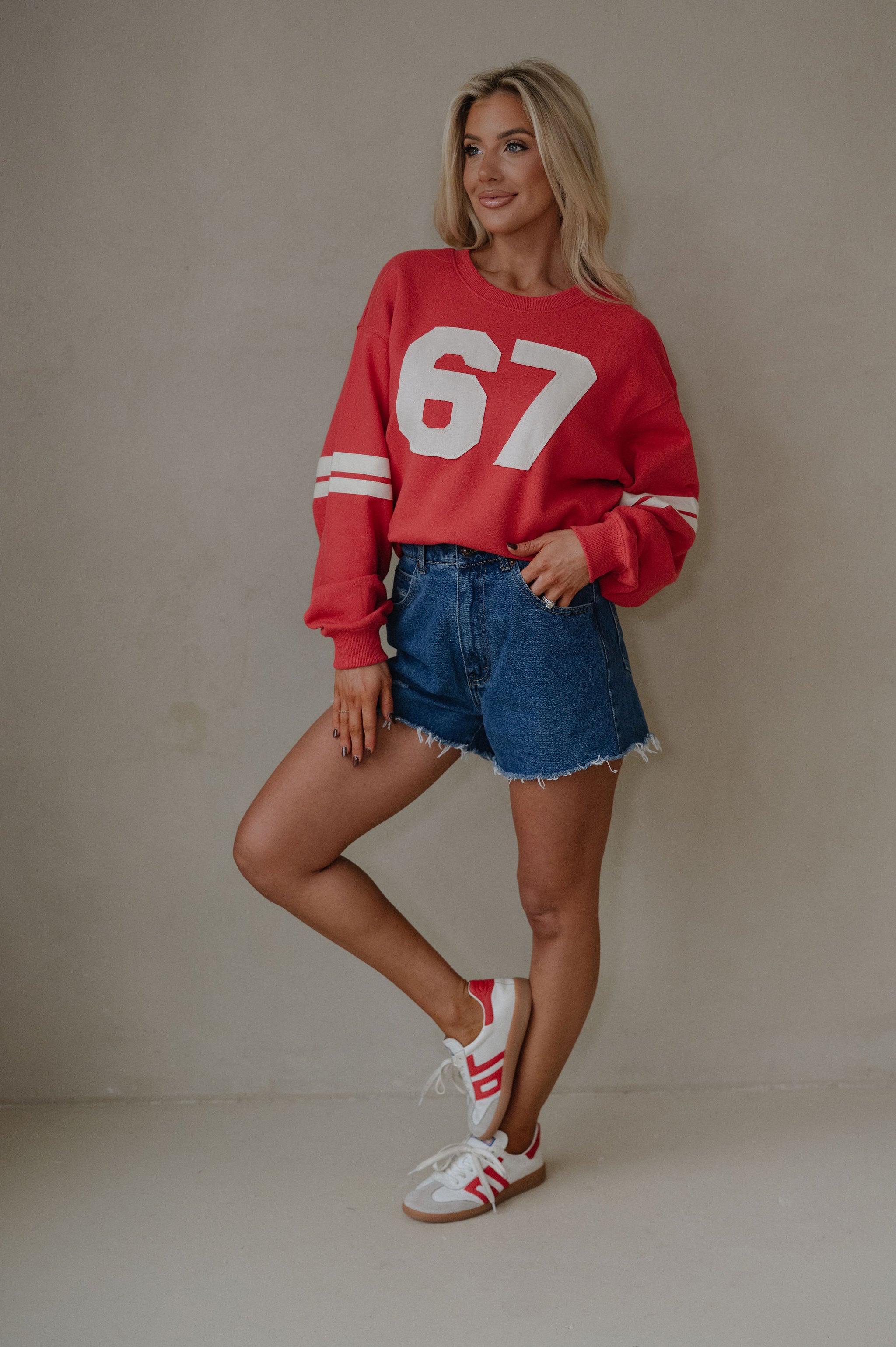 Varsity French Terry Crewneck-Dusty Red