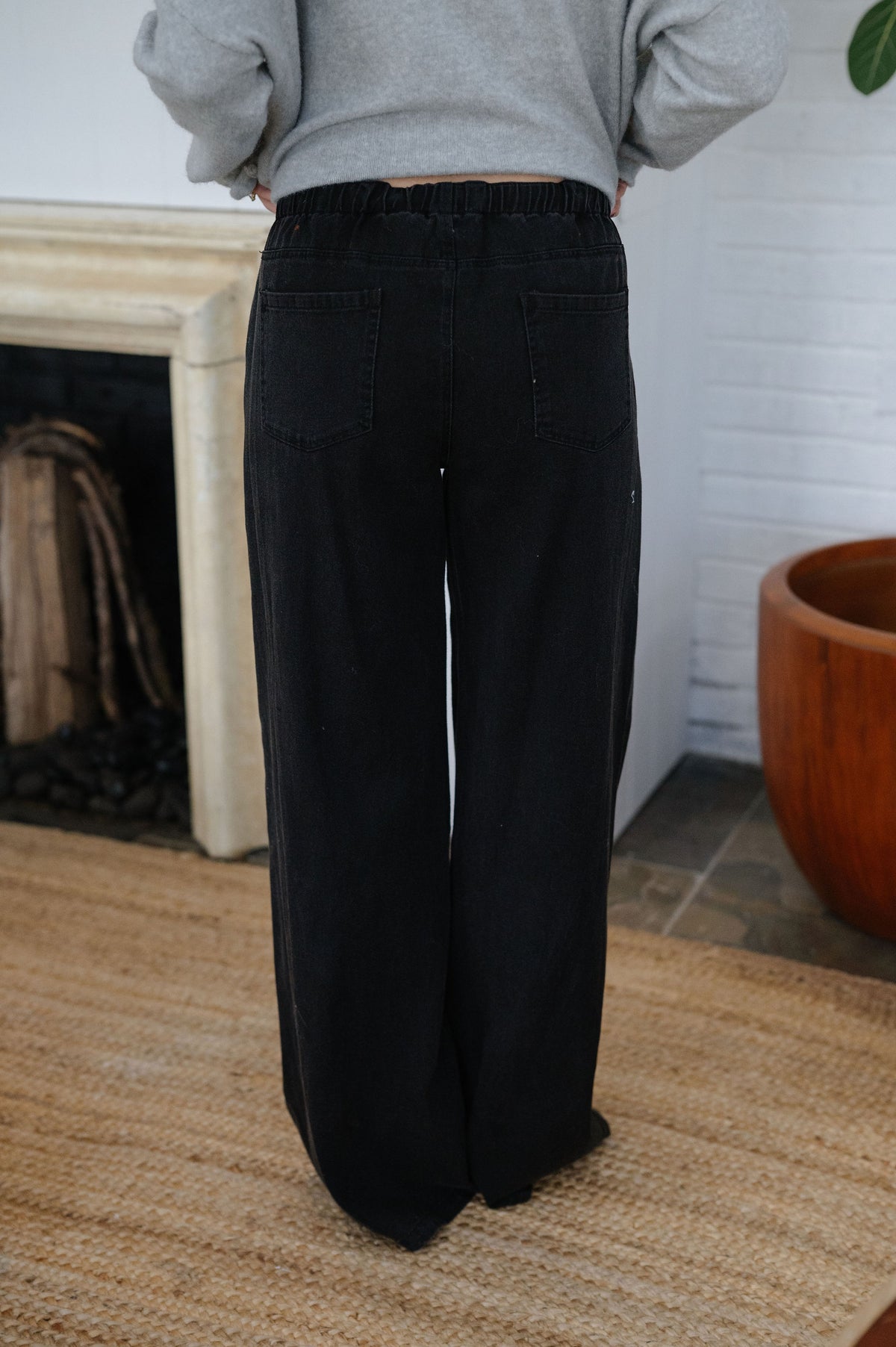 Kaylyn Drawstring Wide Leg Jeans-Black