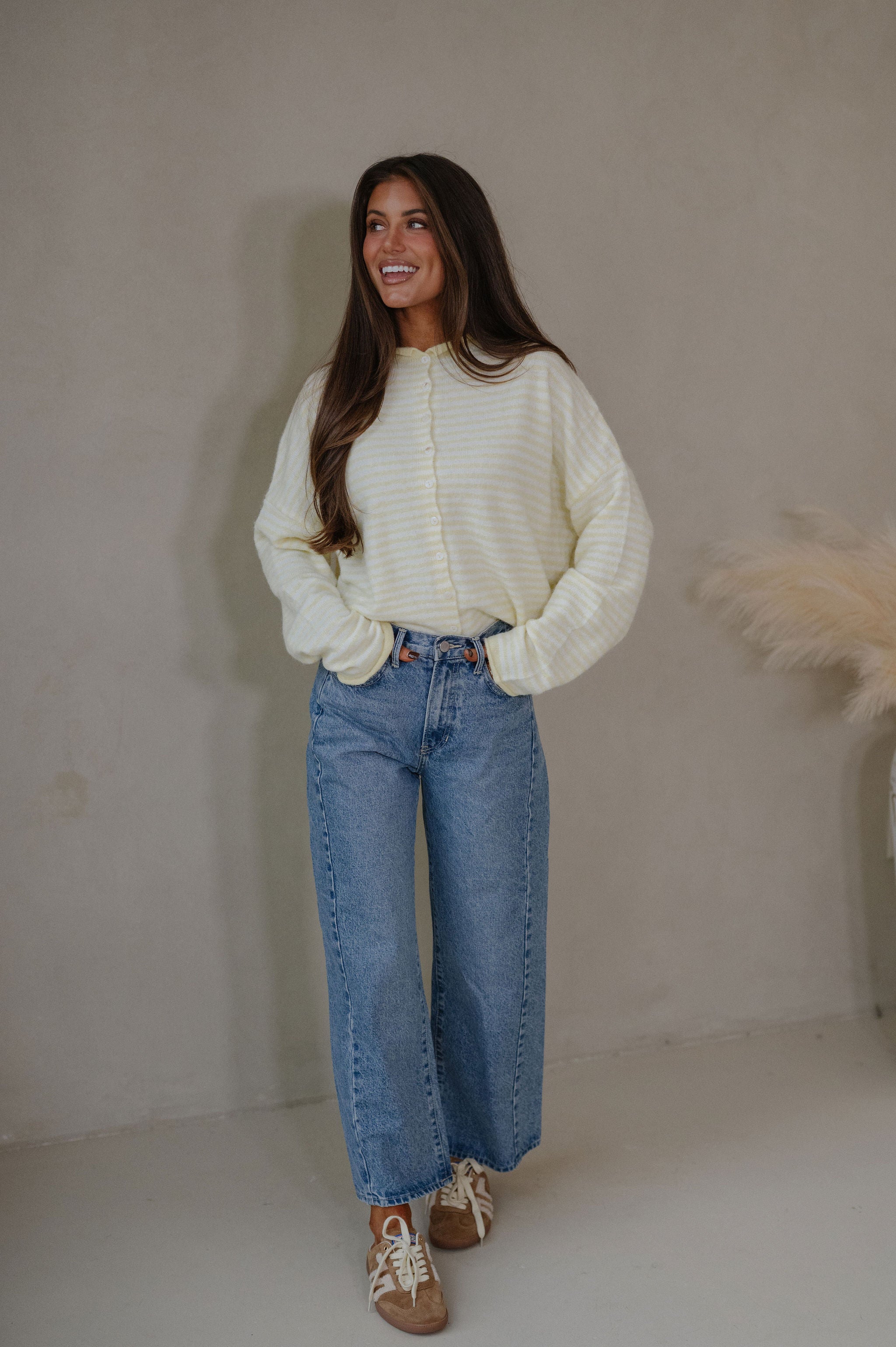 Mallory Mini Striped Cardigan-Butter