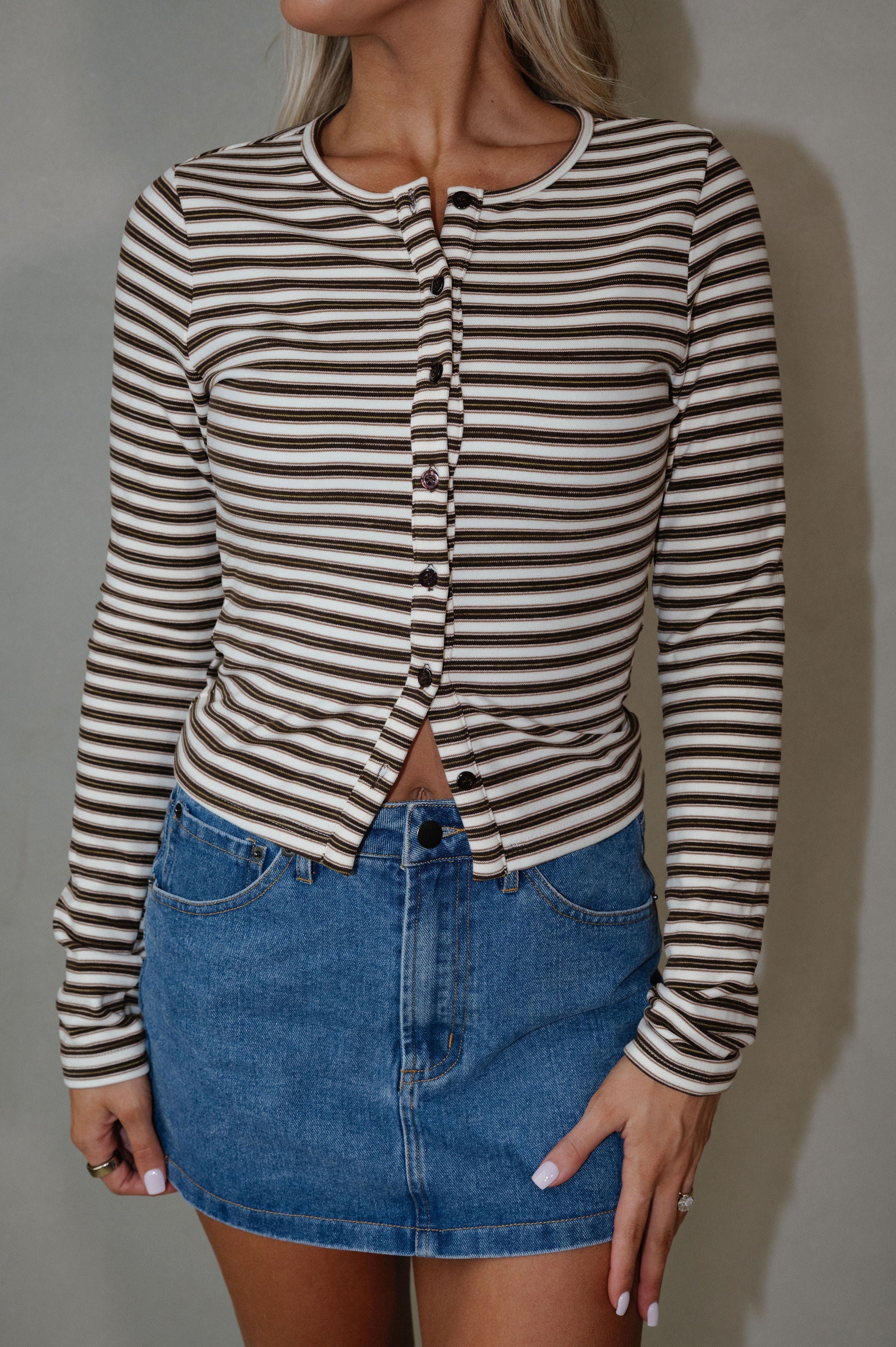 Freddie Striped Cardigan-Chocolate