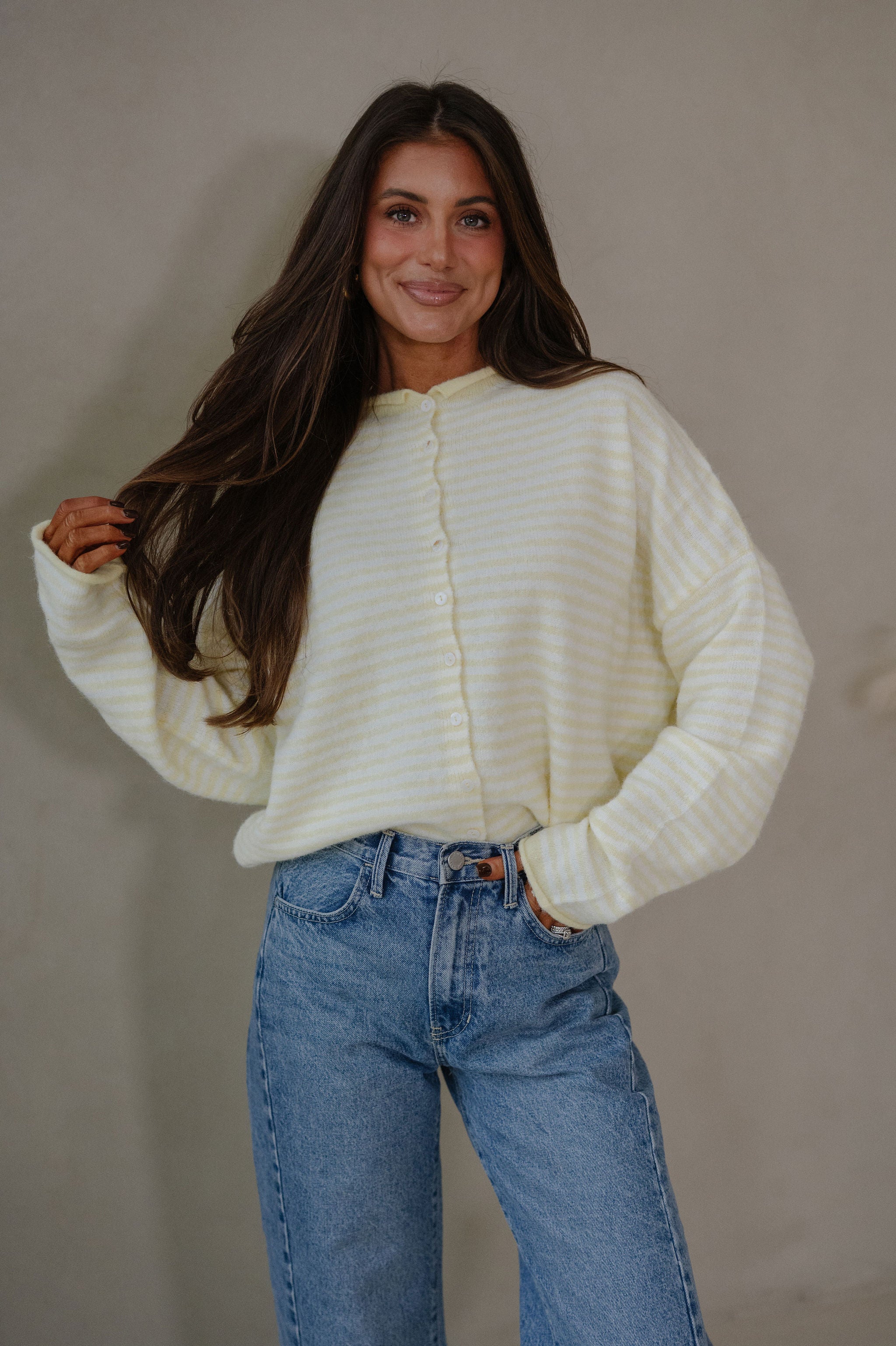 Mallory Mini Striped Cardigan-Butter