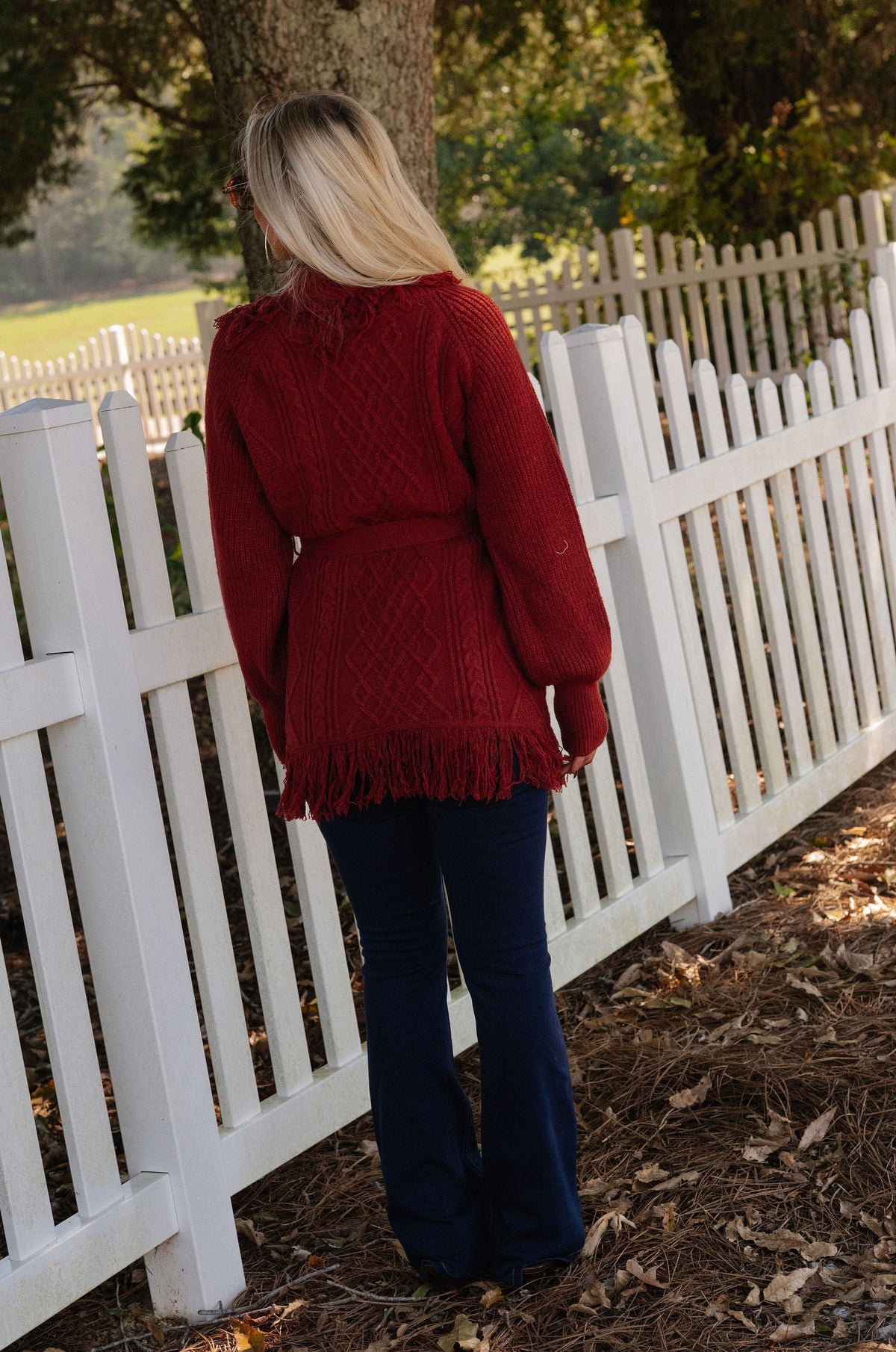 Julia Fringe Detail Cardigan-Crimson